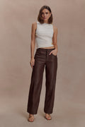 Theo Faux Leather Mid Rise Trousers - Dark Chocolate
