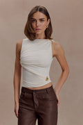Amia Slinky Sleeveless Top With Hardware in Ivory – Chic&Drifts