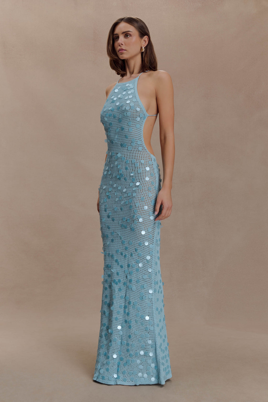 Carmen Crochet Sequin Maxi Open Back Dress