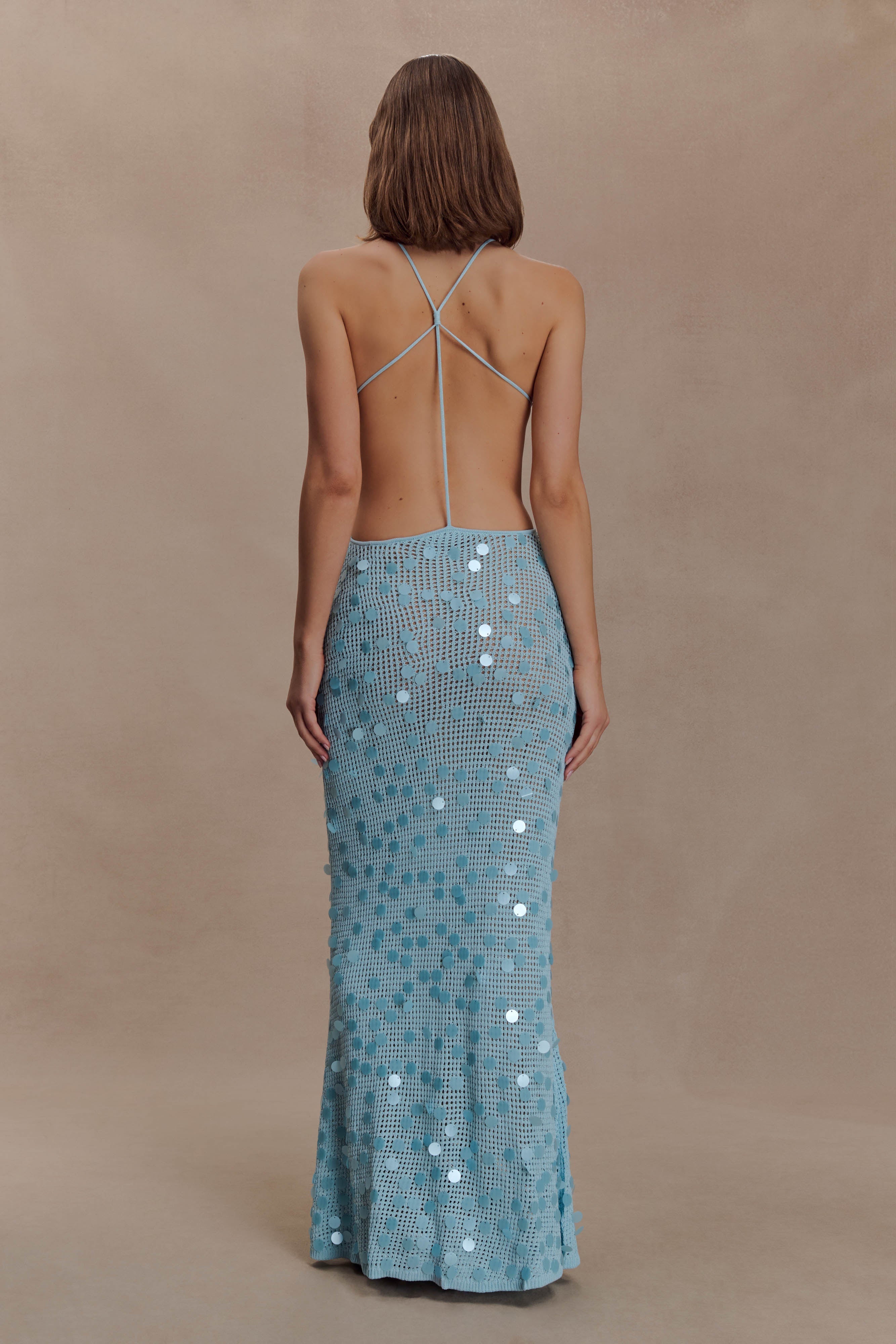 Carmen Crochet Sequin Maxi Open Back Dress