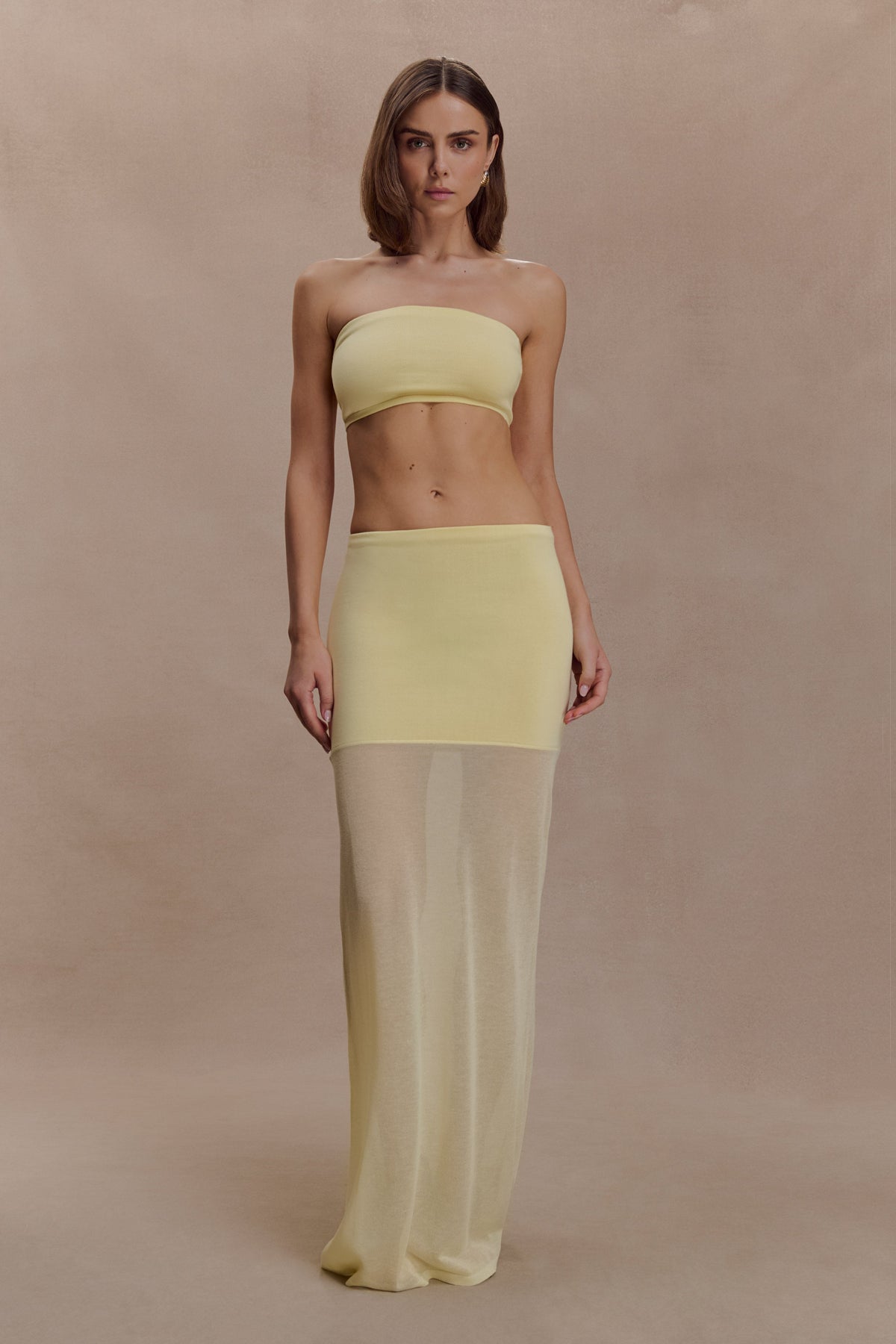 Tanyel Sheer And Bandage Knit Maxi Skirt in Lemon – Chic&Drifts