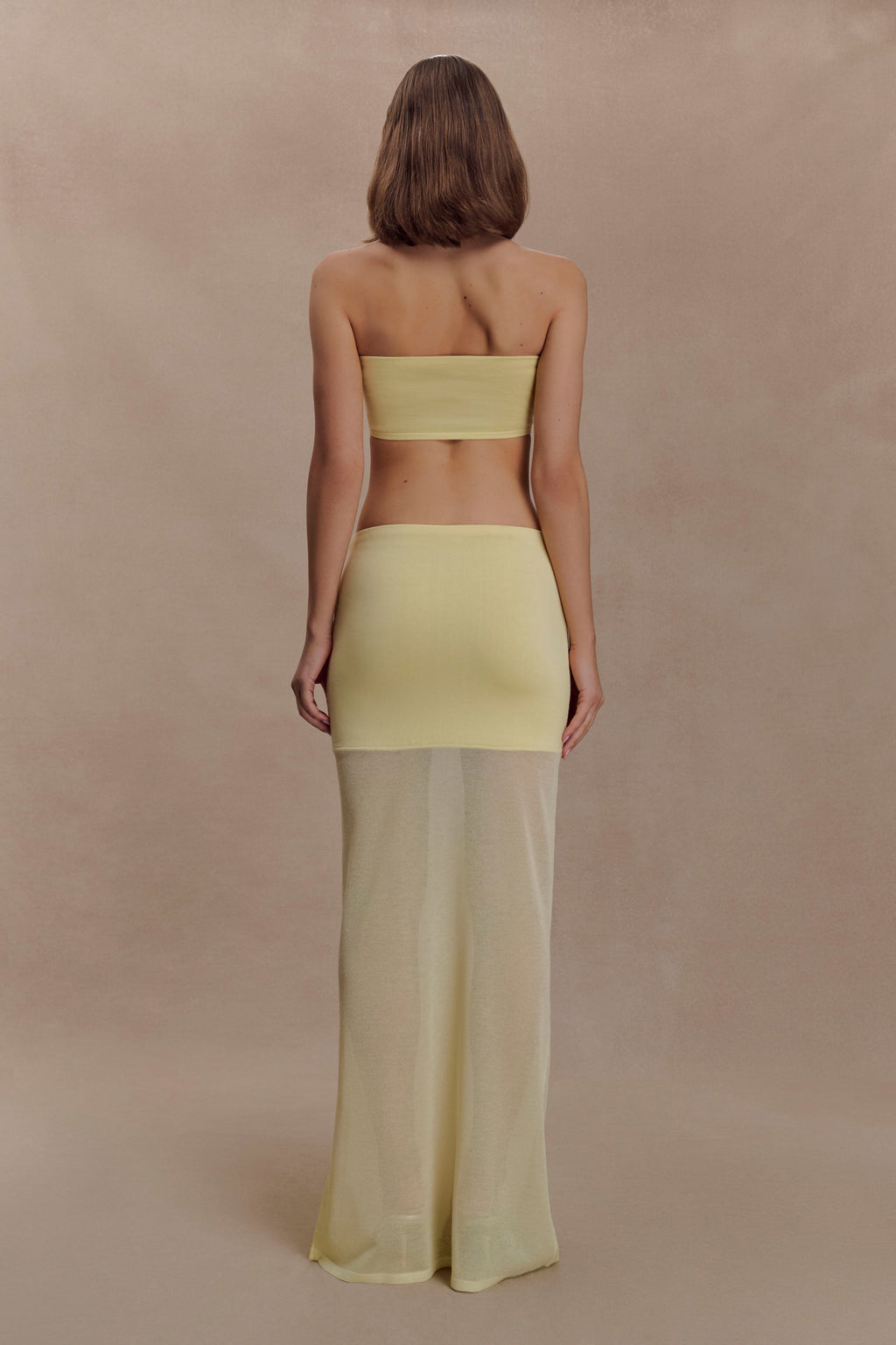Tanyel Sheer And Bandage Knit Maxi Skirt in Lemon – Chic&Drifts