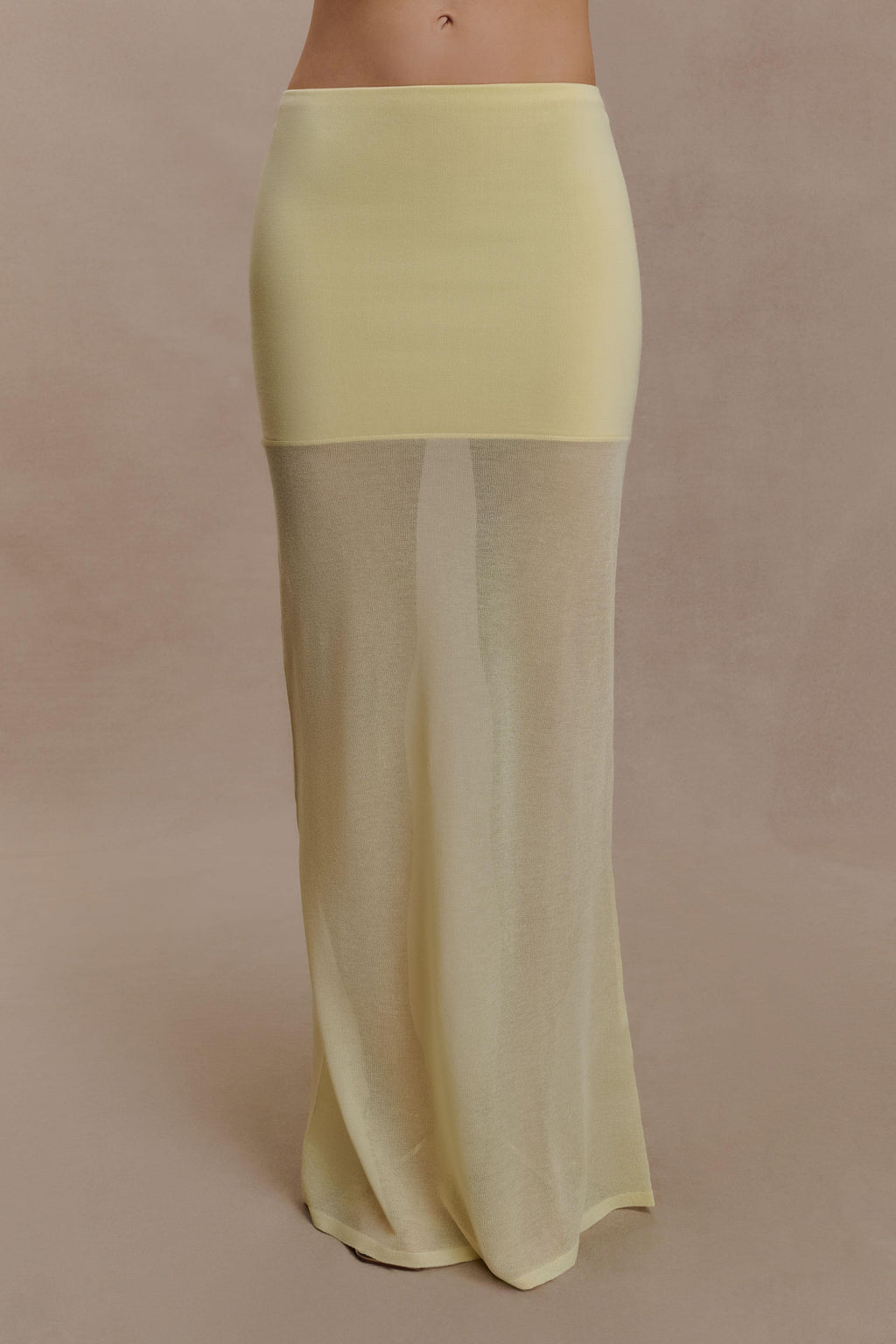 Tanyel Sheer And Bandage Knit Maxi Skirt in Lemon – Chic&Drifts