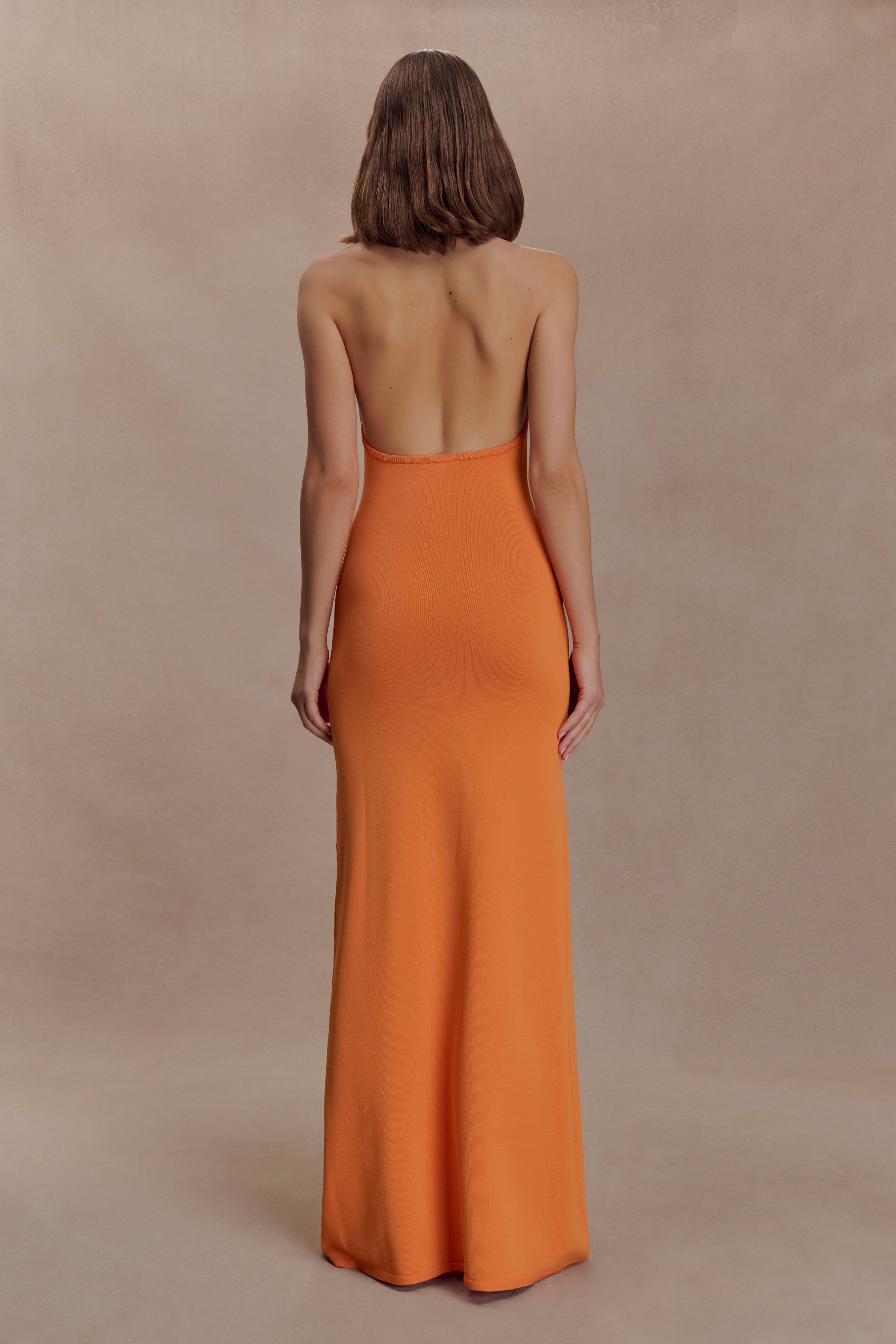 Elma Halter Knit Maxi Dress in Orange – Chic&Drifts