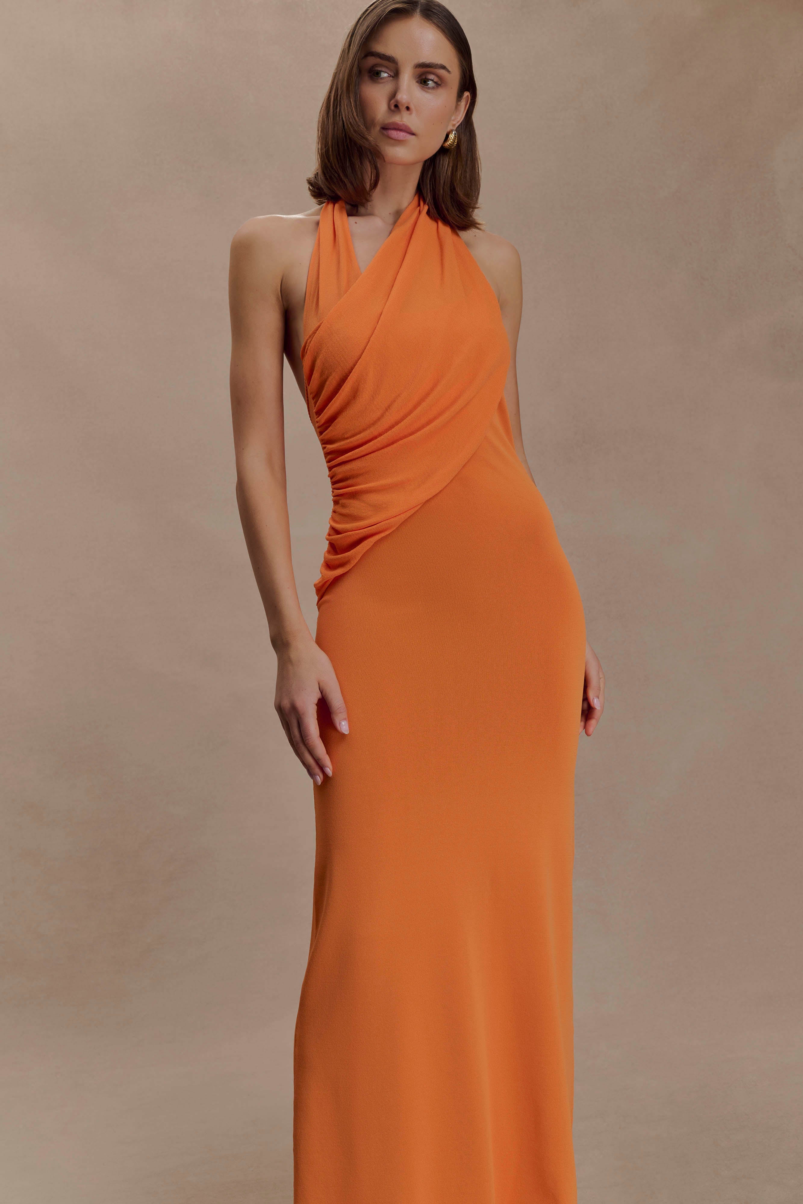 Elma Halter Knit Maxi Dress in Orange – Chic&Drifts