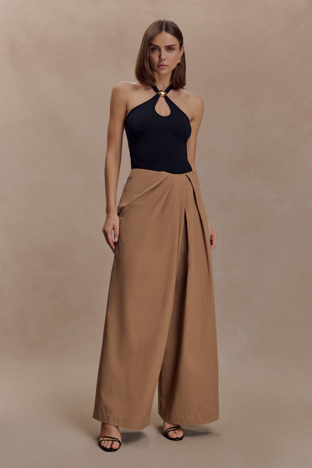 Owen Draped Wide Leg Trousers - Mocha