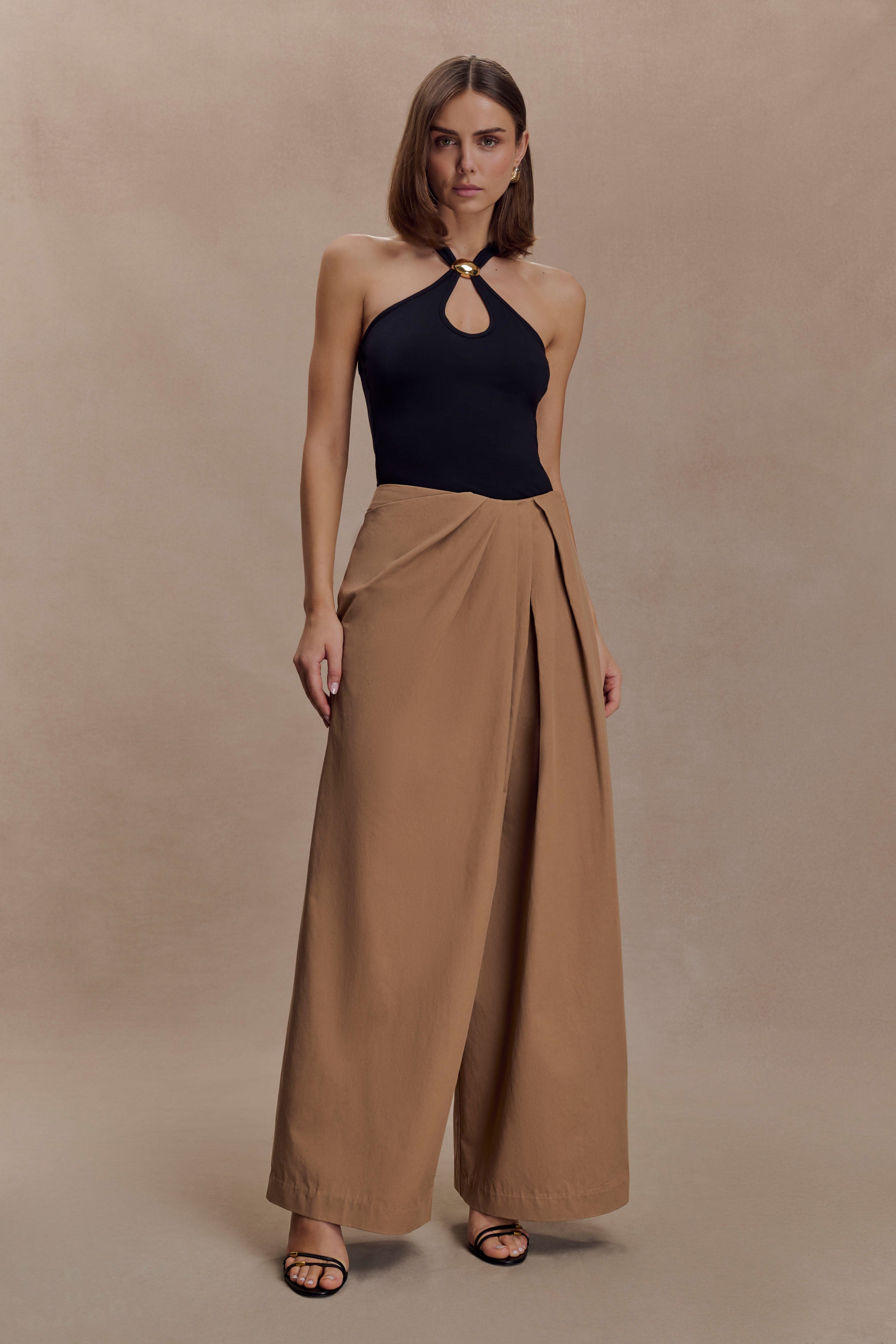 Owen Draped Wide Leg Trousers - Mocha