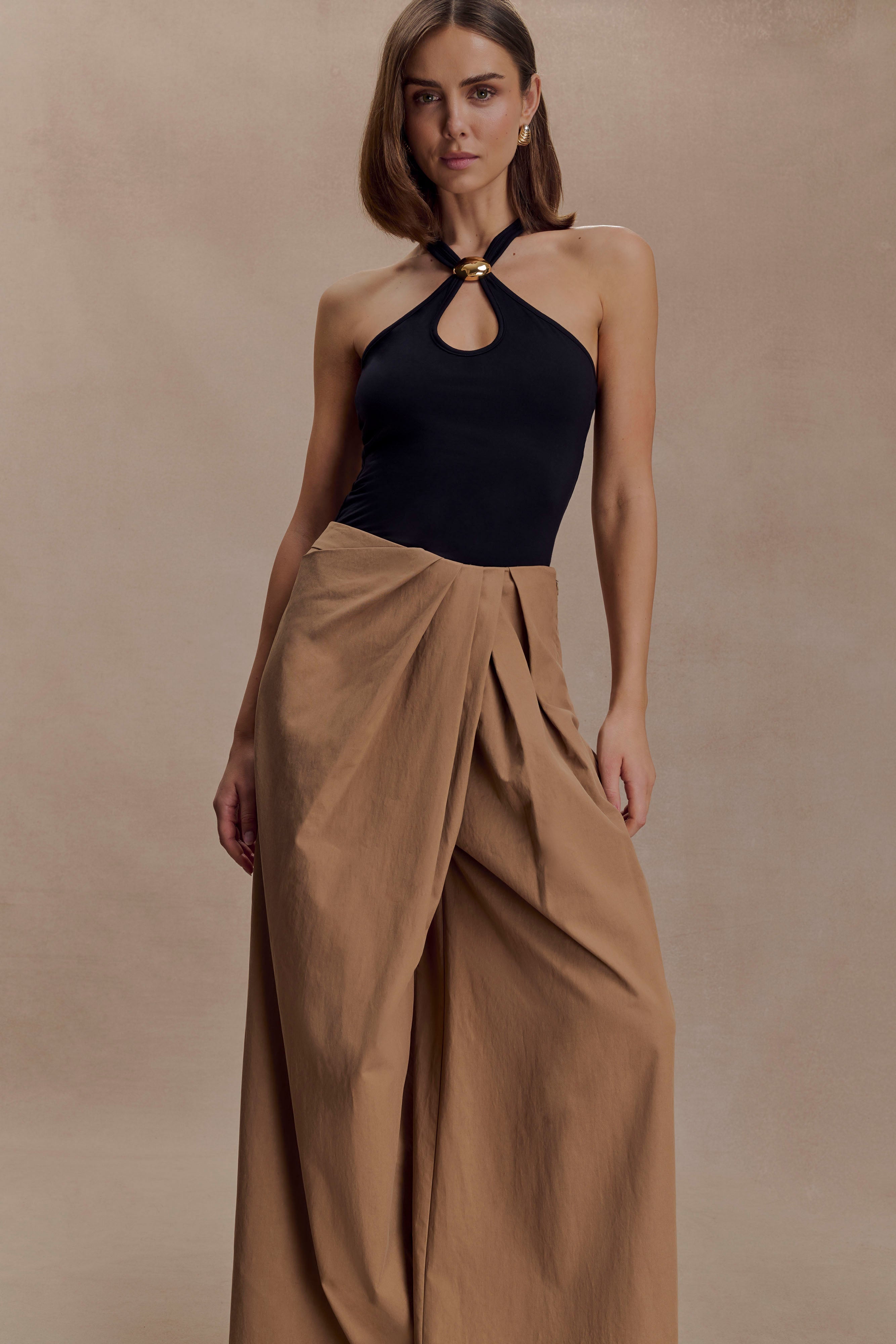 Owen Draped Wide Leg Trousers - Mocha