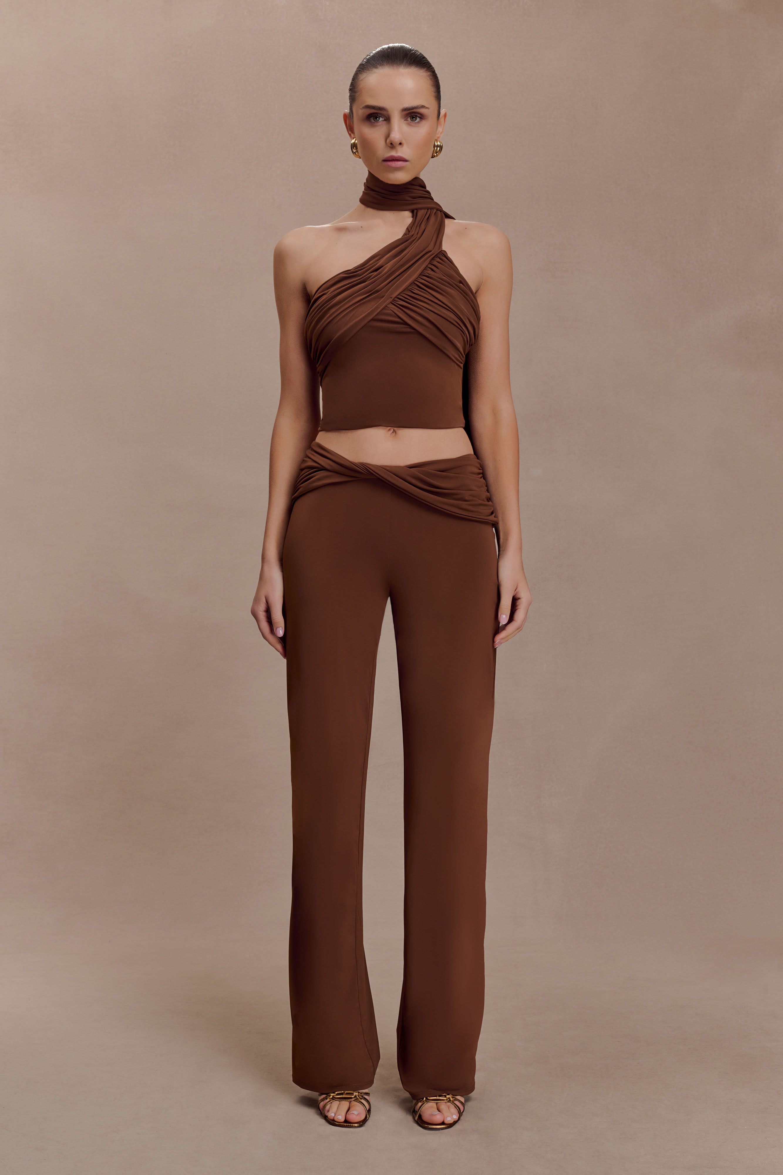 Lydia Slinky Straight Leg Trousers - Chocolate