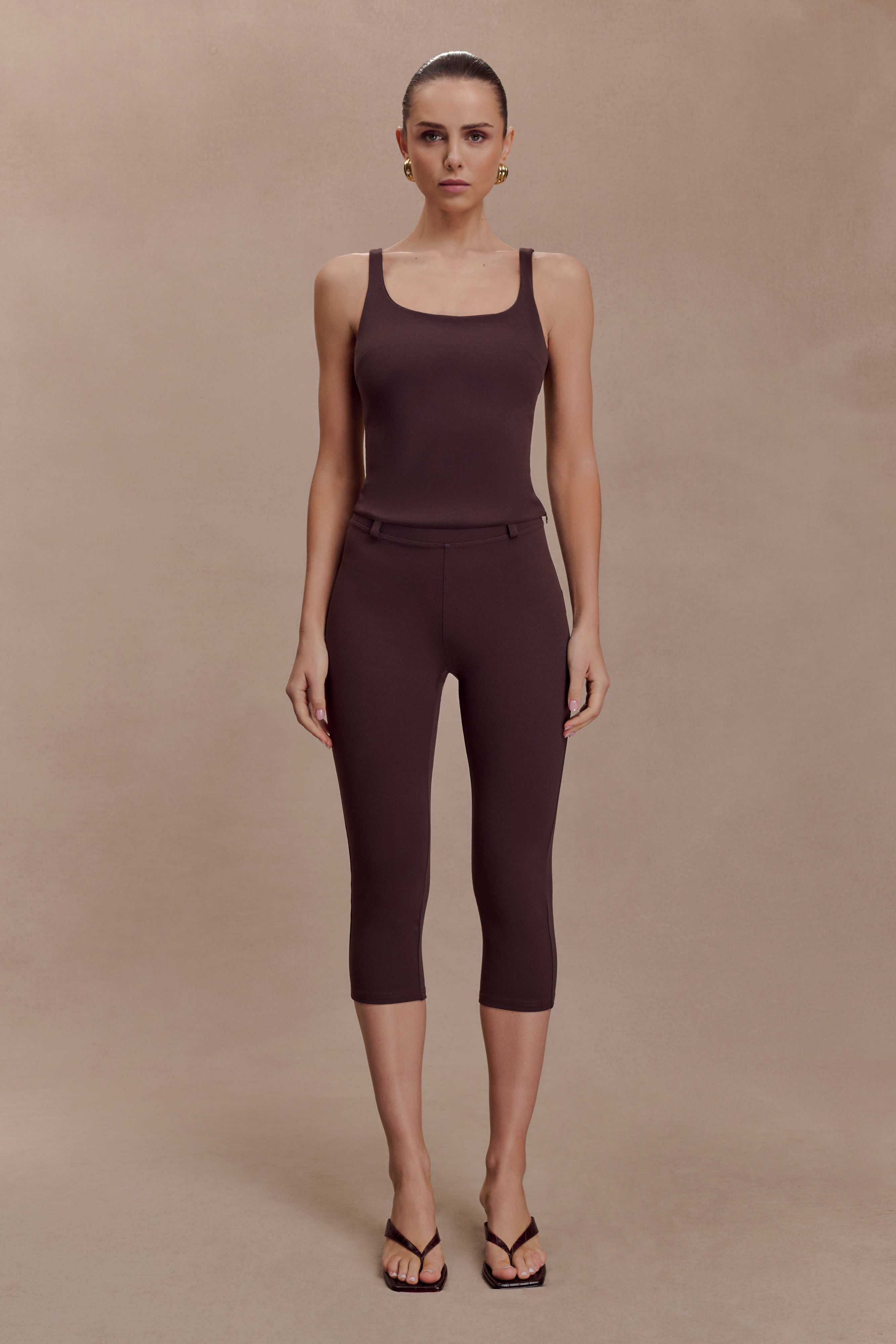 Blanca Stretch Crepe Capri Trousers - Chocolate