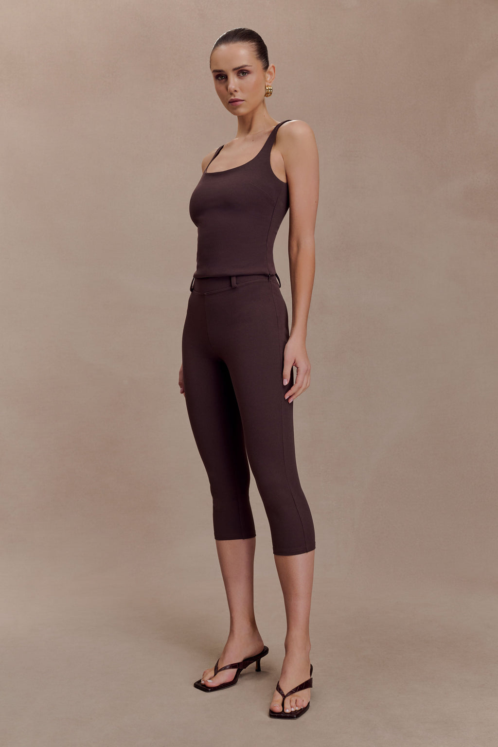 Blanca Stretch Crepe Capri Trousers - Chocolate