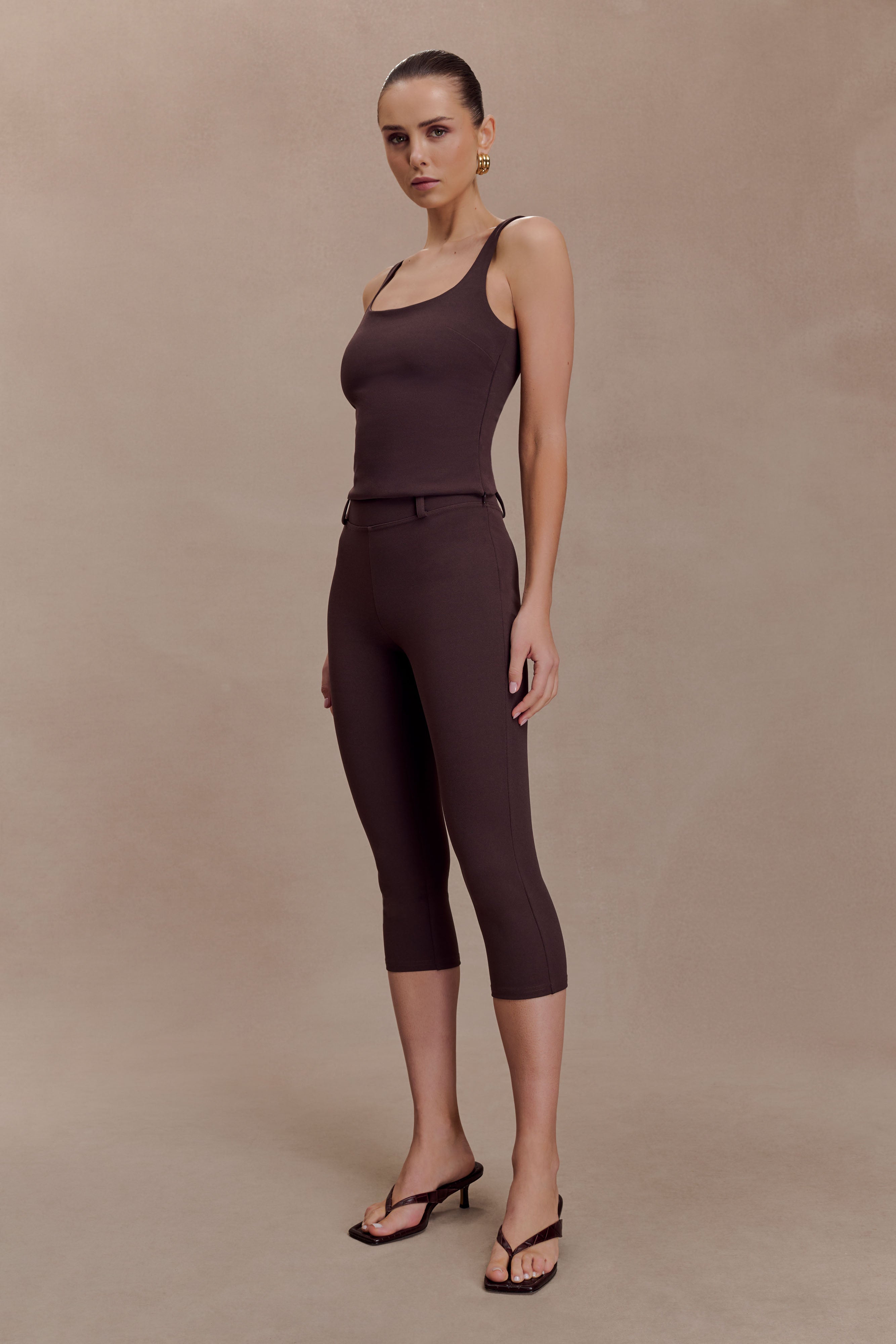 Blanca Stretch Crepe Capri Trousers - Chocolate