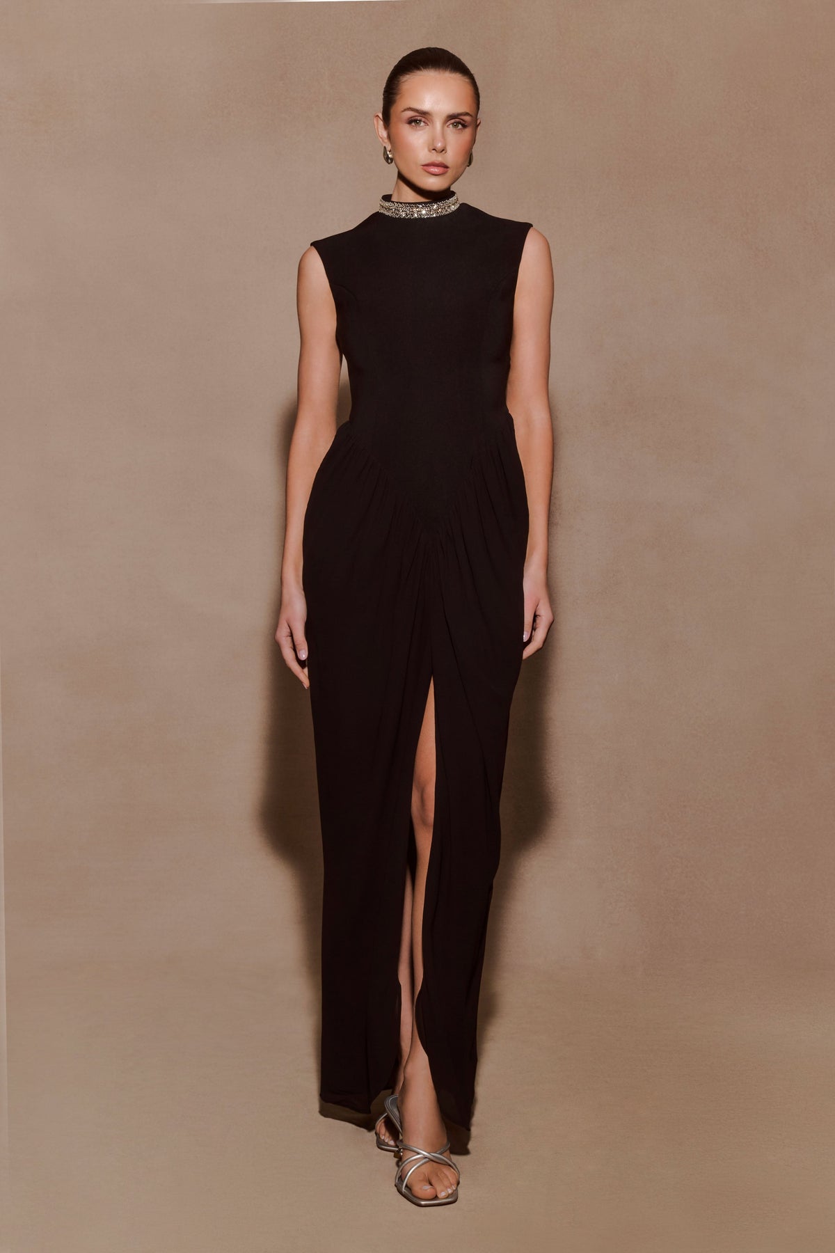 Elisa Diamante Neck Maxi Dress in Black – Chic&Drifts