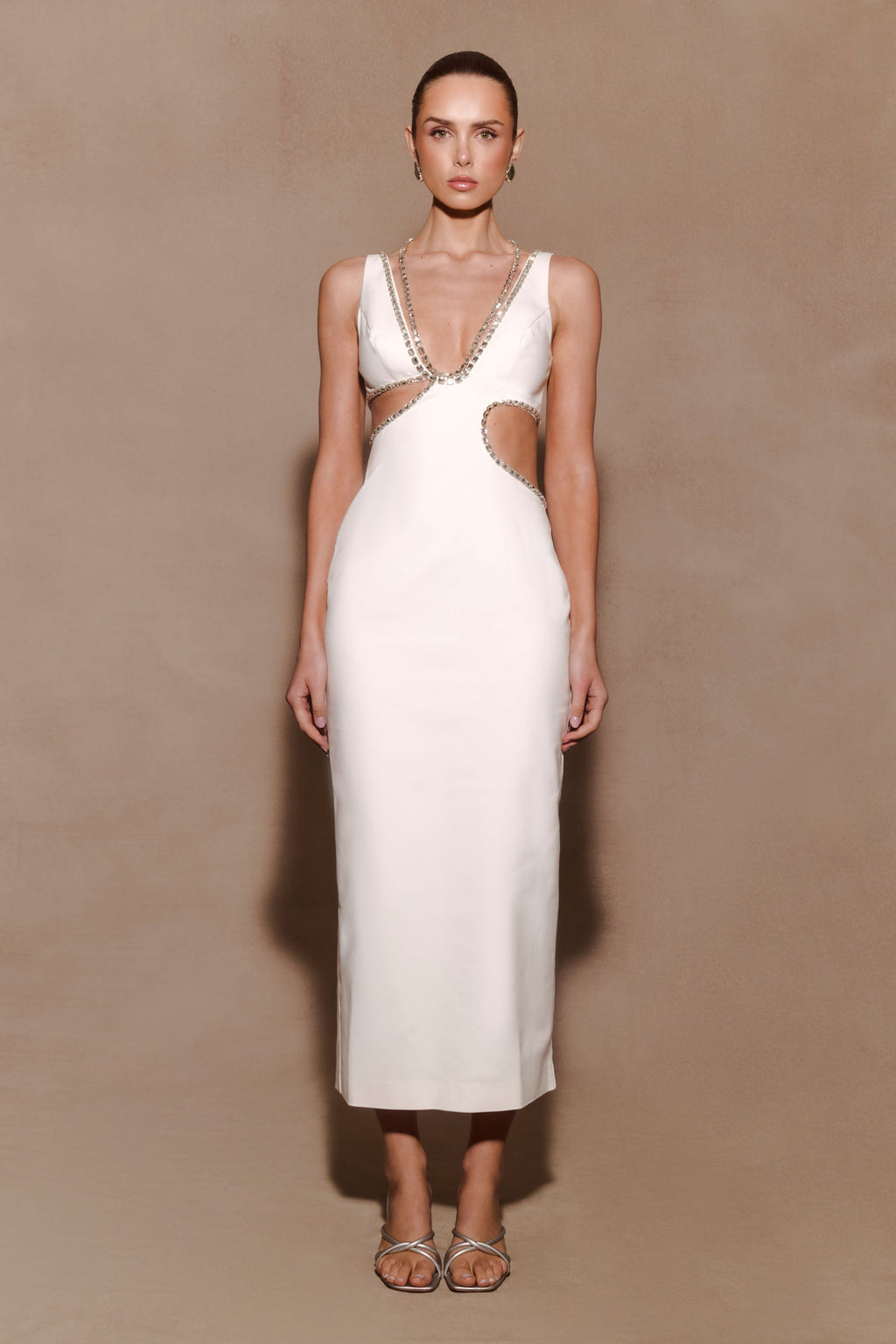 Henny Diamante Trim Cut Out Midi Dress