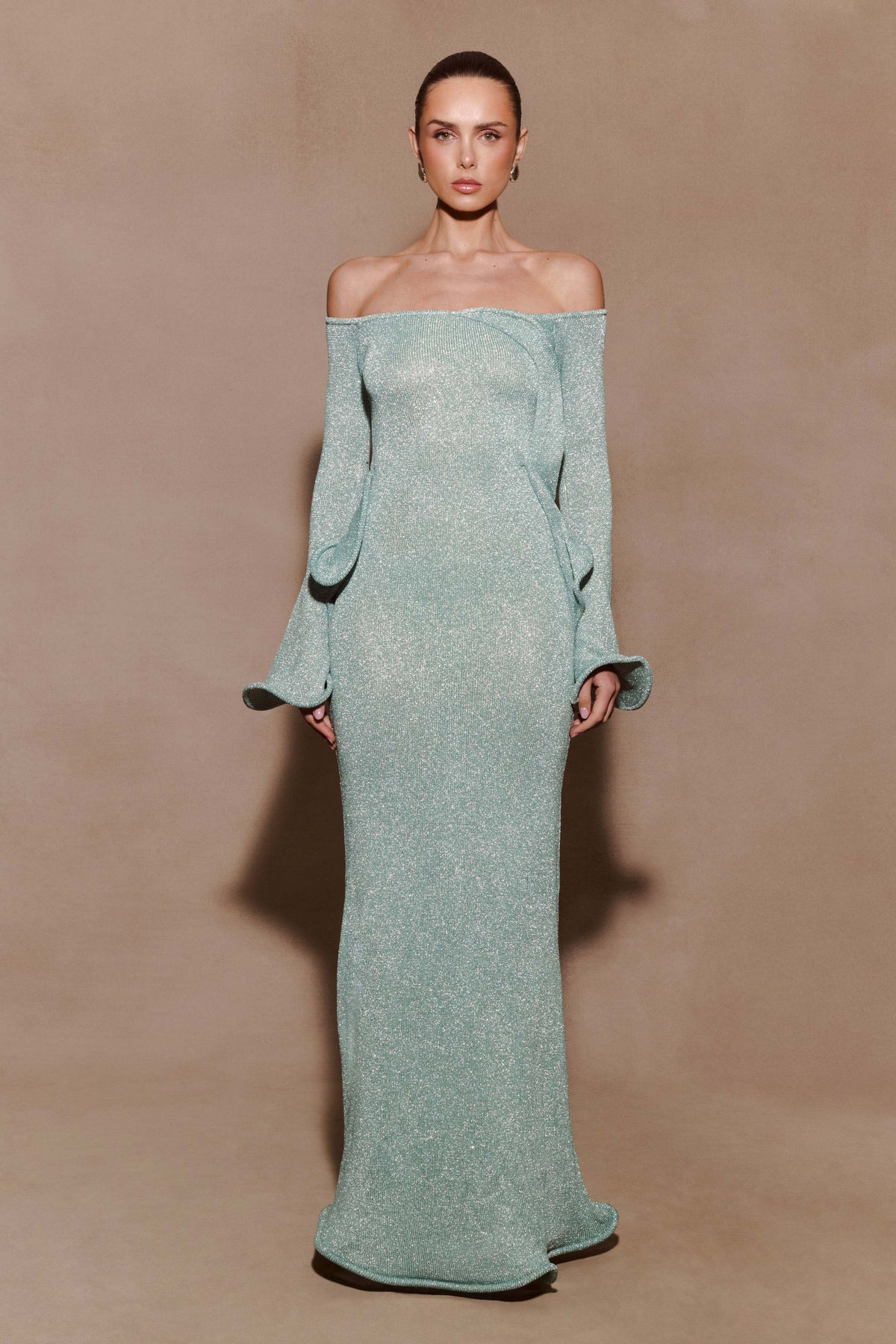Sandrine Lurex Knit Maxi Dress in Aqua – Chic&Drifts