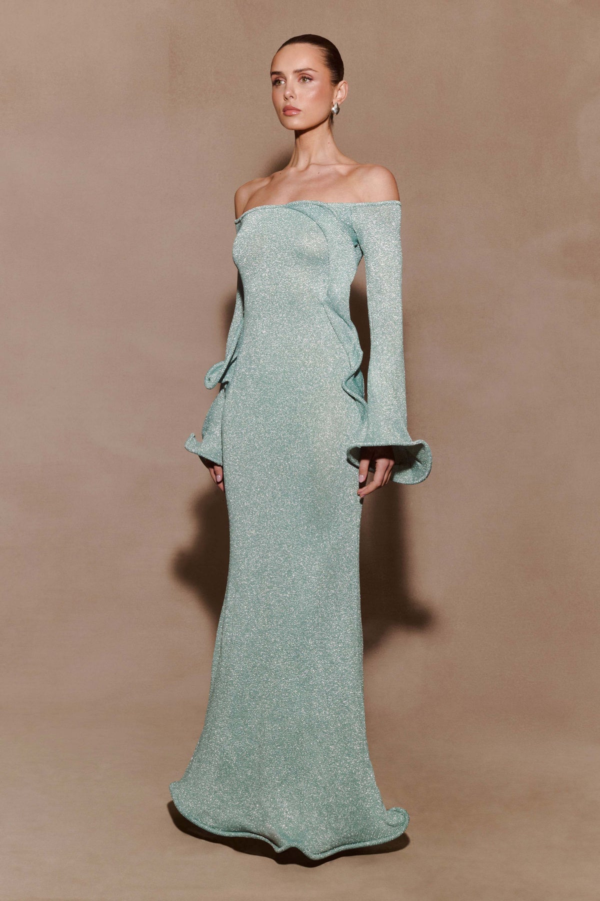 Sandrine Lurex Knit Maxi Dress in Aqua – Chic&Drifts