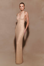 Harriet Halter Neck Diamante Maxi Dress in Navy – Chic&Drifts
