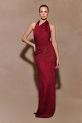 Elma Lurex Knit Halter Maxi Dress