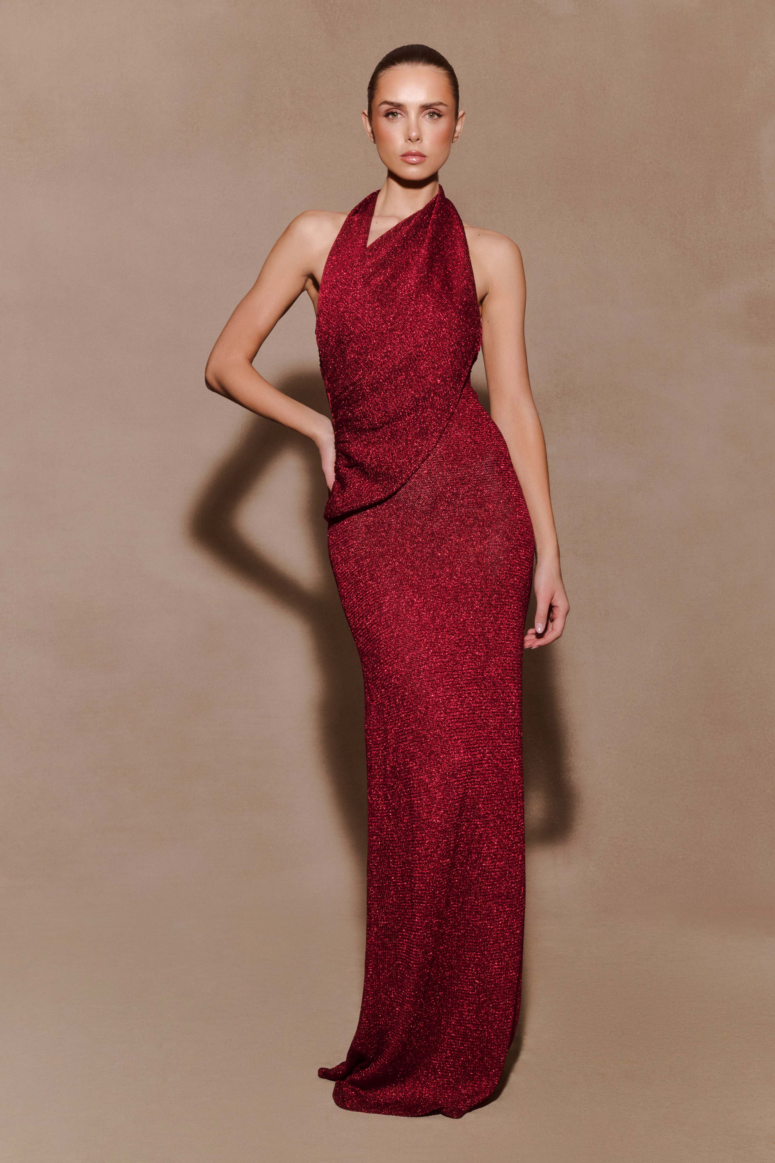 Elma Lurex Knit Halter Maxi Dress