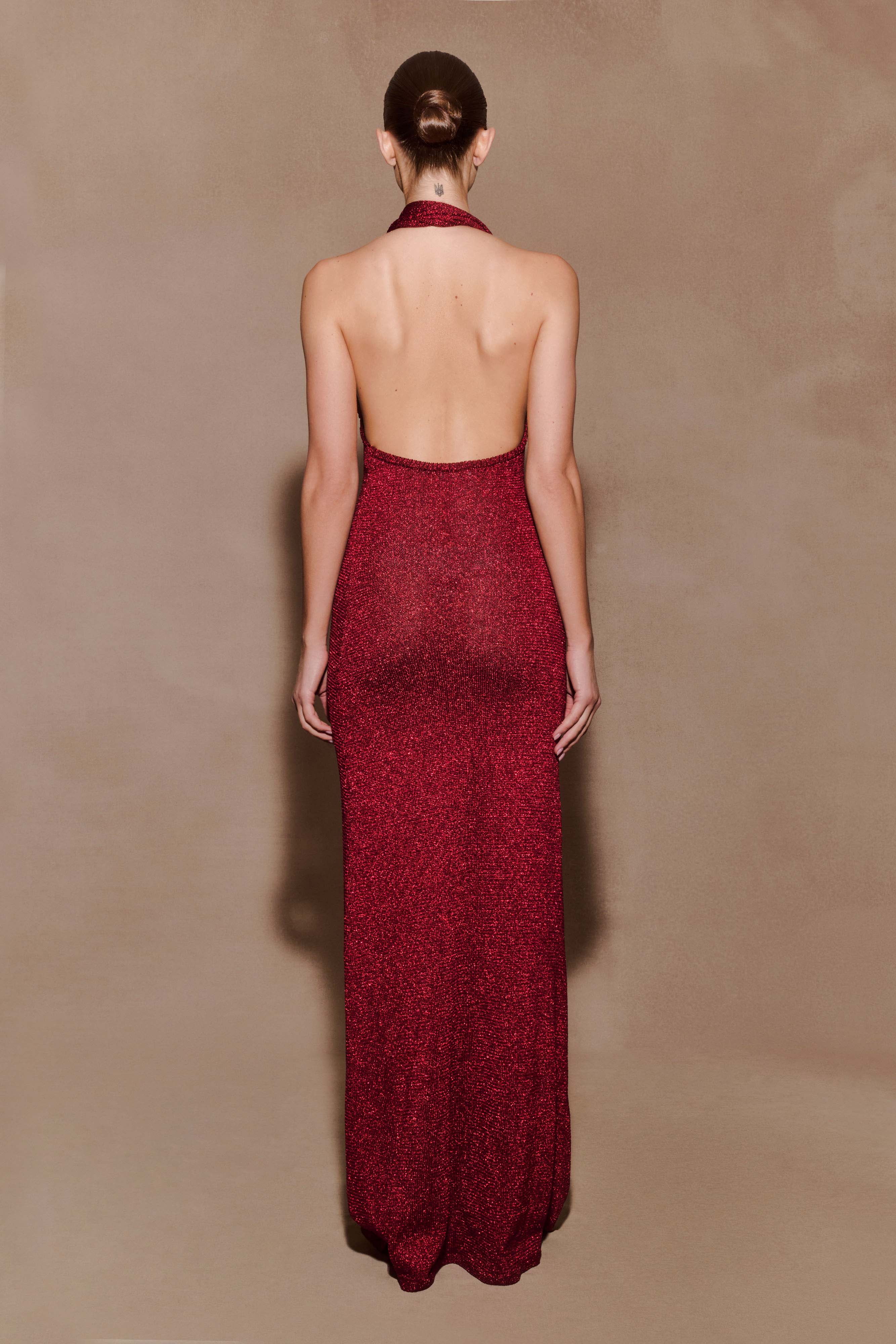 Elma Lurex Knit Halter Maxi Dress