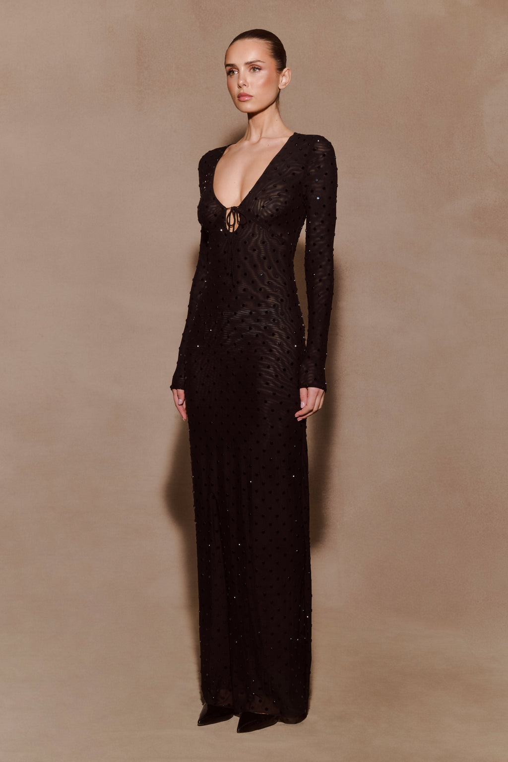 Acadia Diamante Long Sleeve Maxi Dress