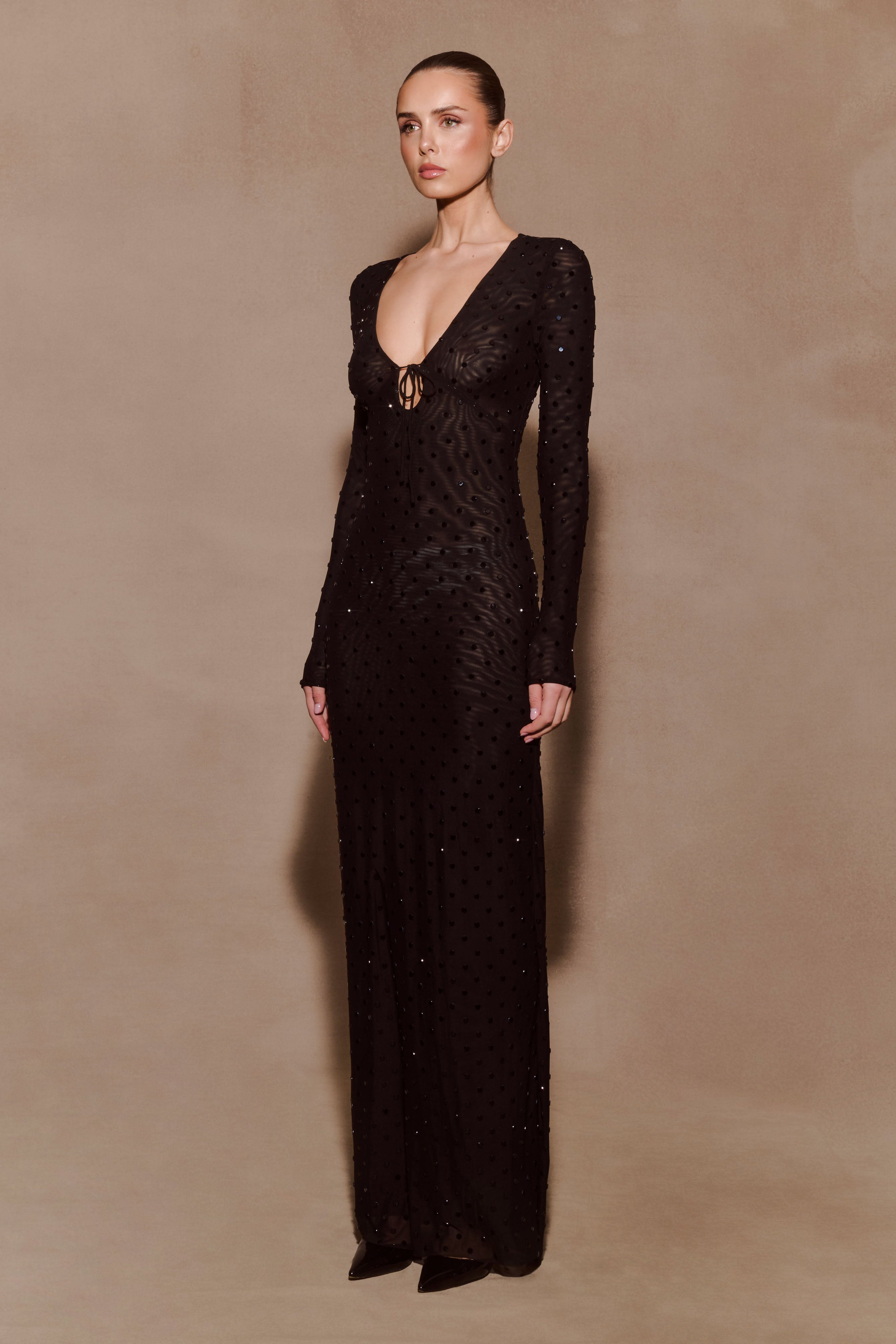 Acadia Diamante Long Sleeve Maxi Dress