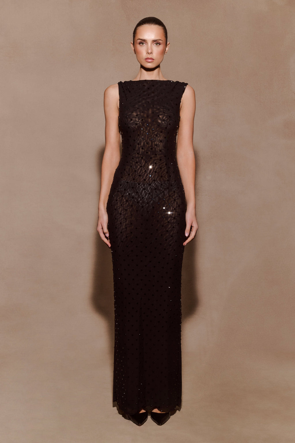 Samara Sleeveless Diamante Maxi Dress in Black – Chic&Drifts
