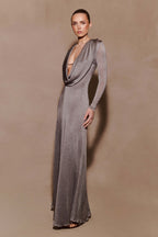 Scarlet Lurex Cowl Maxi Dress in Silver – Chic&Drifts