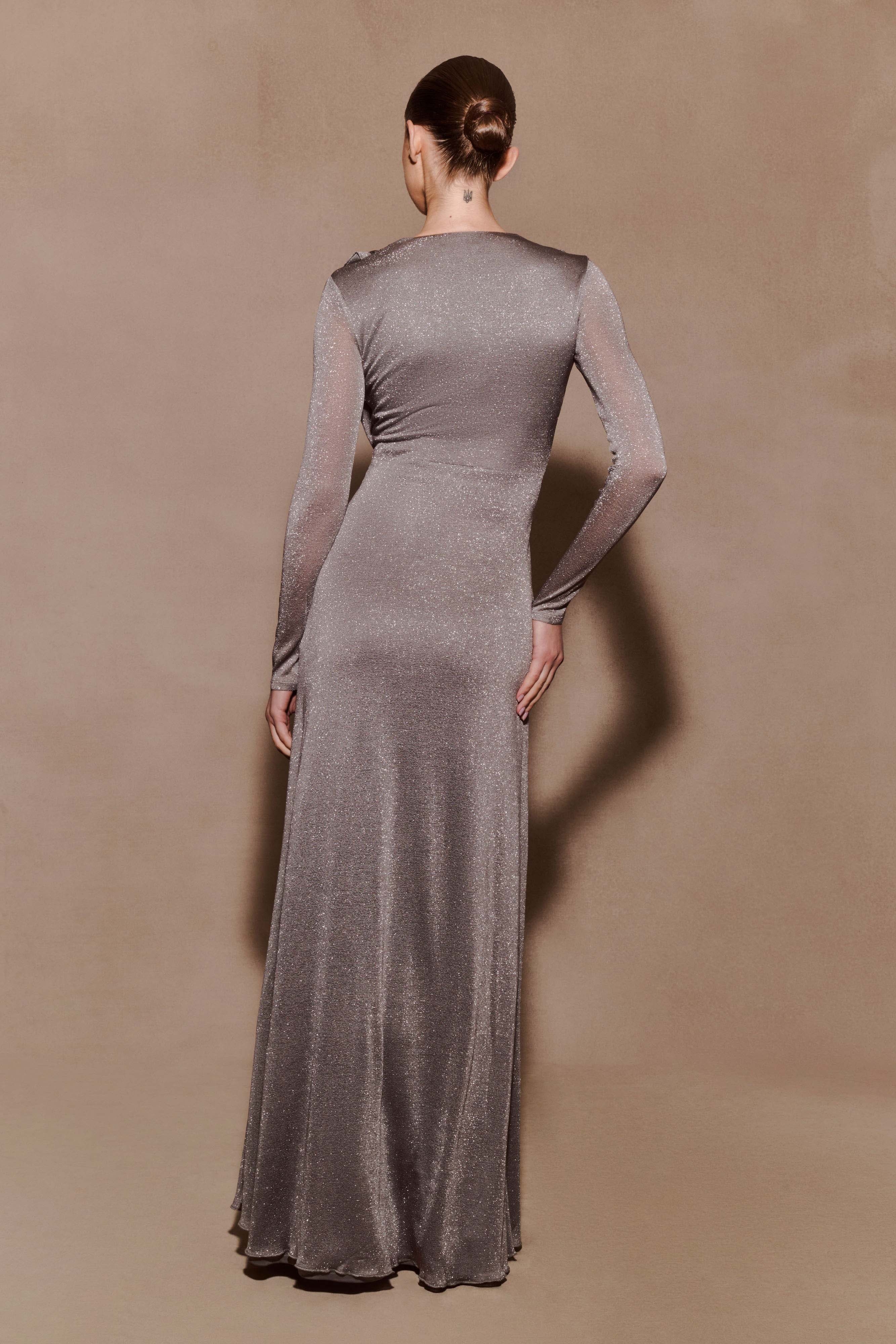 Scarlet Lurex Cowl Maxi Dress
