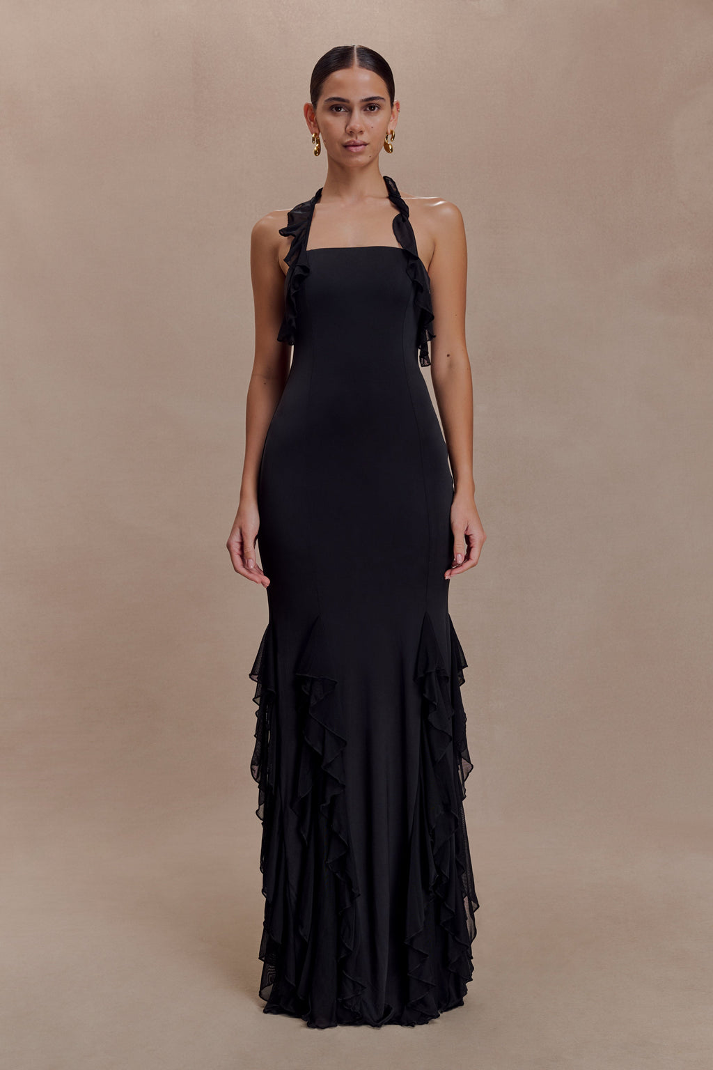 Etta Ruffle Slinky Maxi Dress