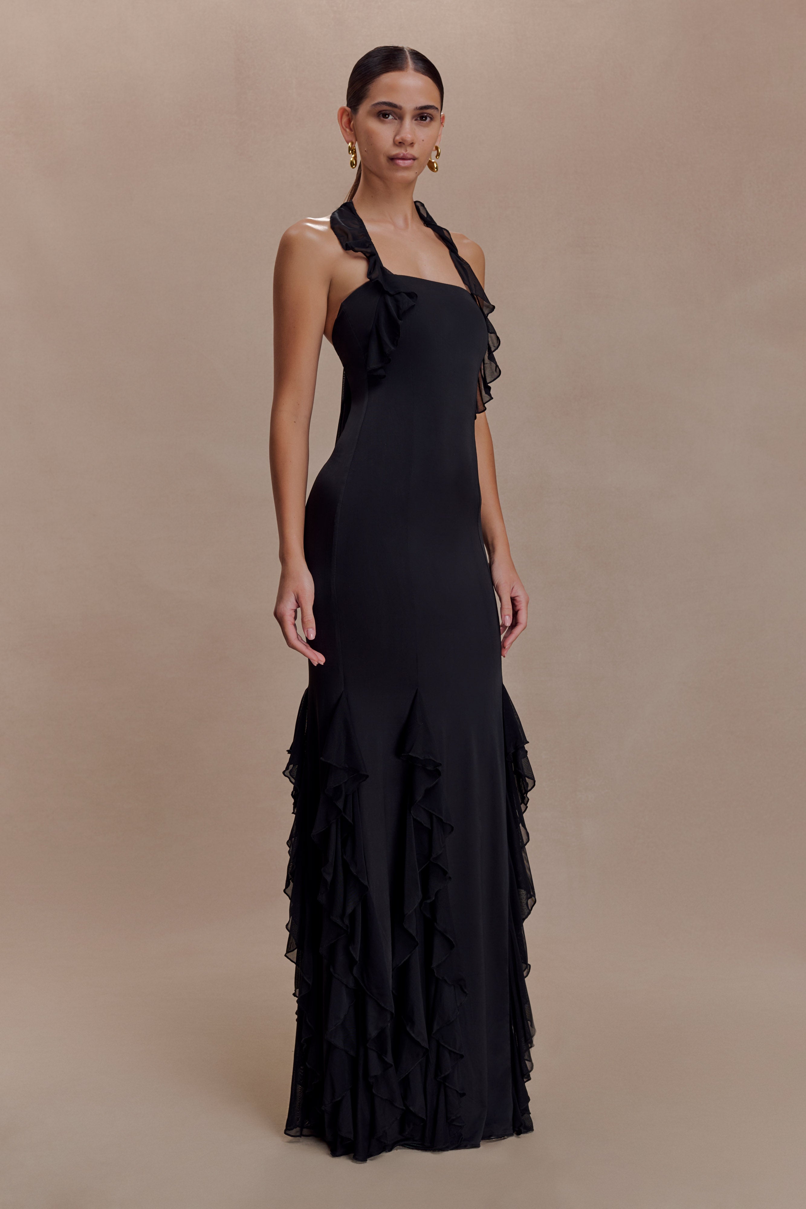 Etta Ruffle Slinky Maxi Dress