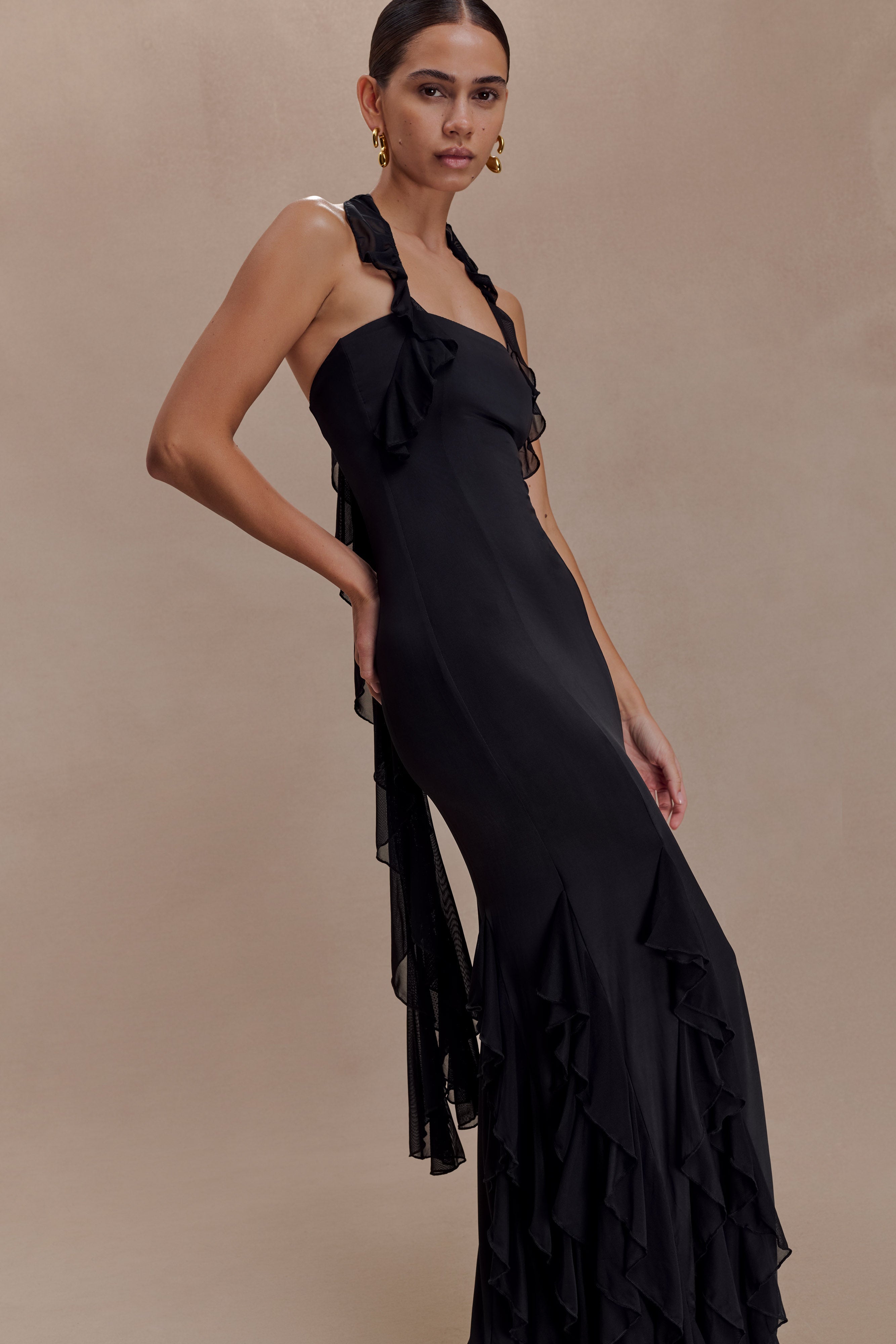 Etta Ruffle Slinky Maxi Dress