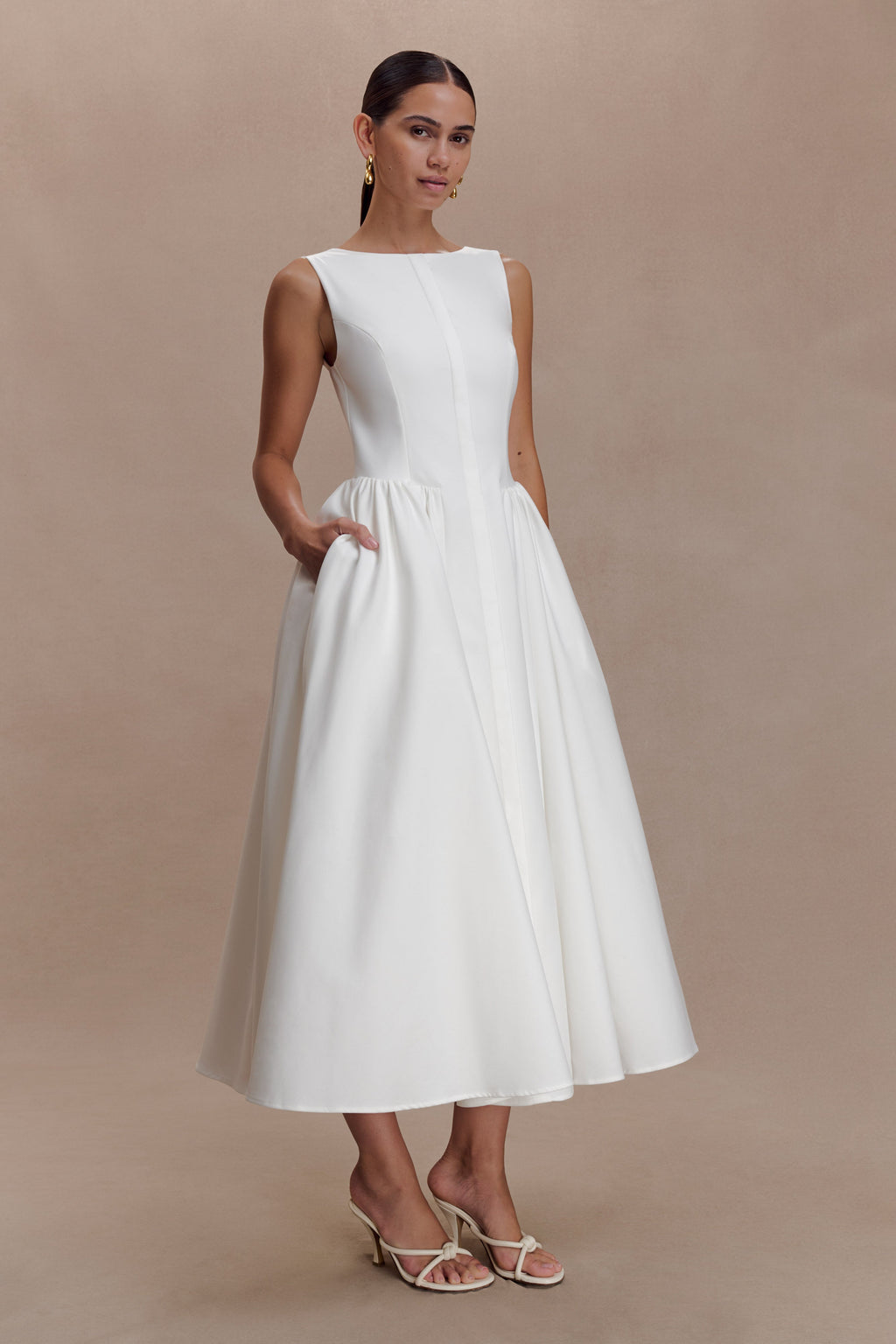 Monika Gathered Waist Cotton Midi Dress