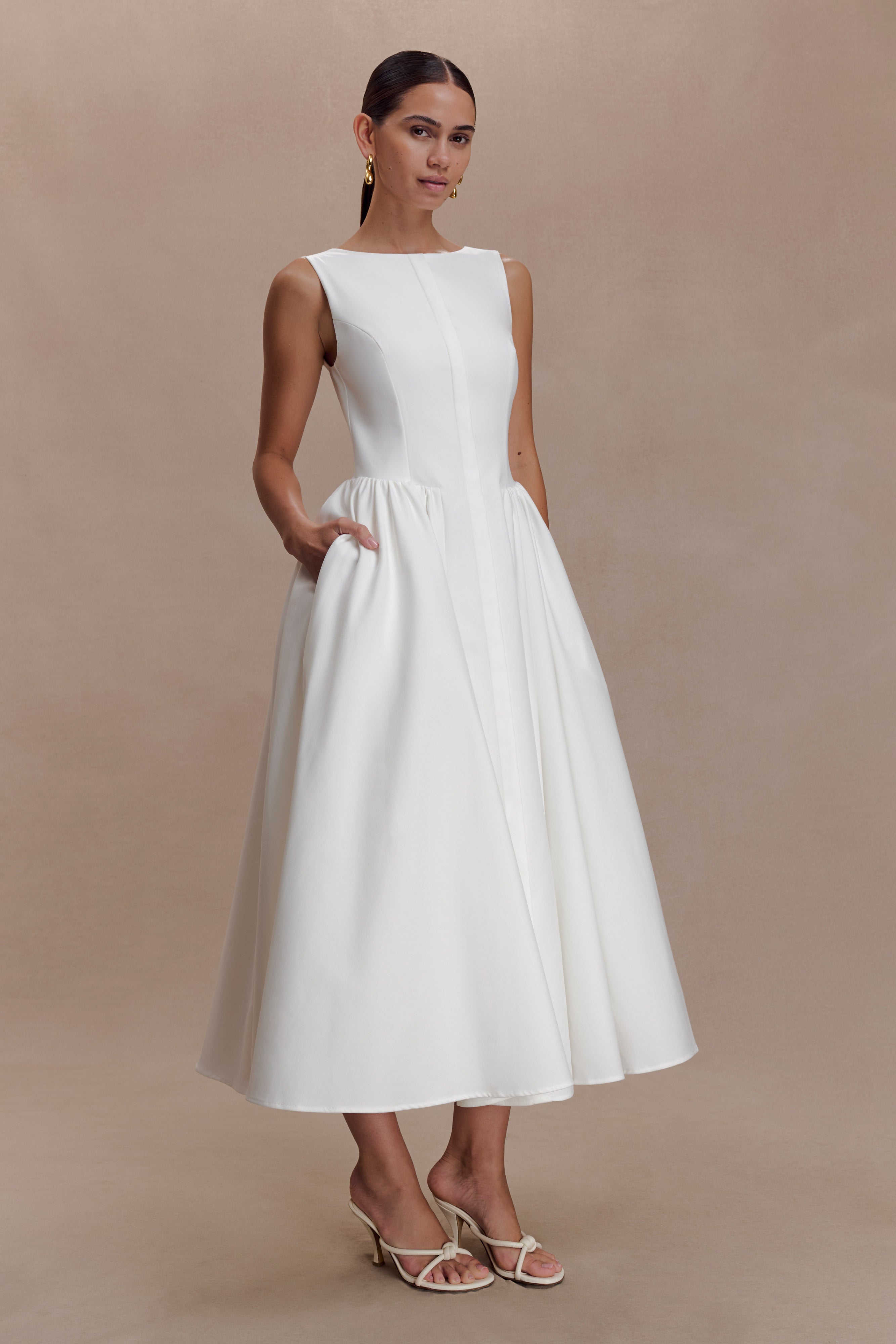 Monika Gathered Waist Cotton Midi Dress