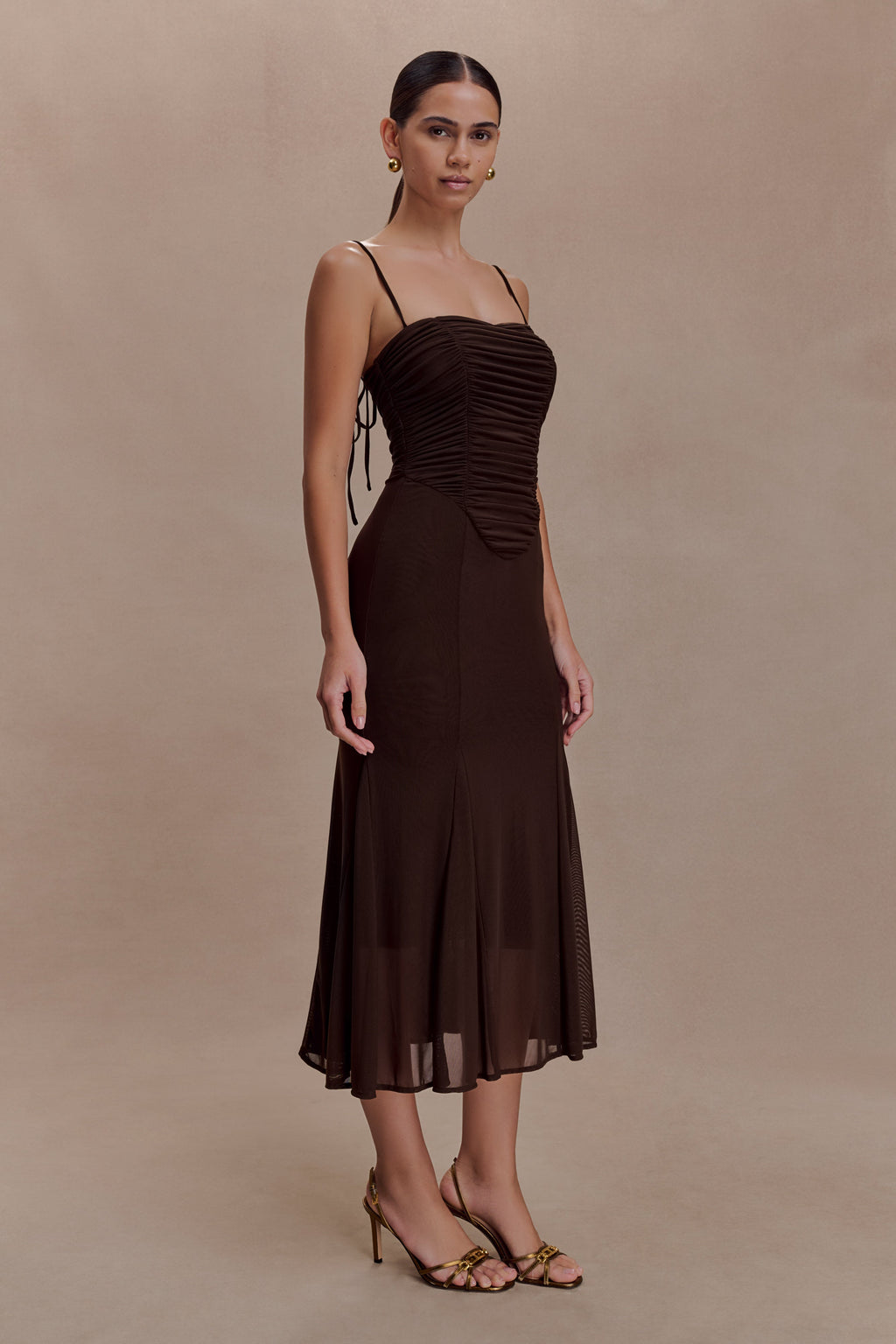 Willa Gathered Mesh Midi Dress