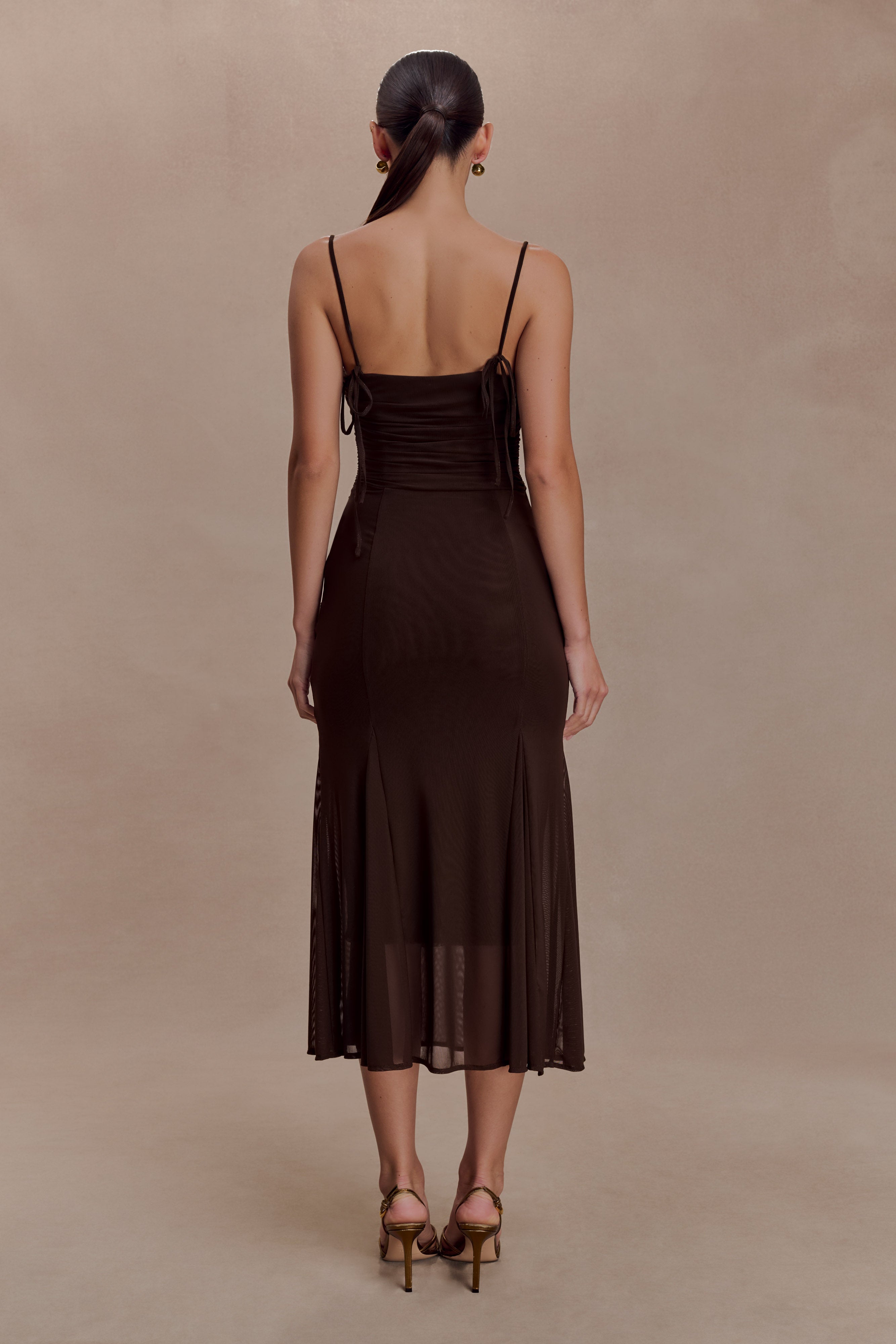Willa Gathered Mesh Midi Dress