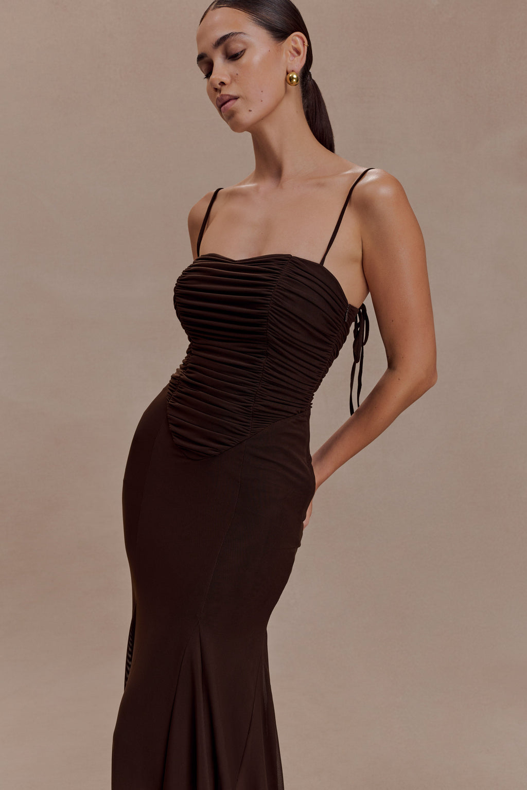 Willa Gathered Mesh Midi Dress