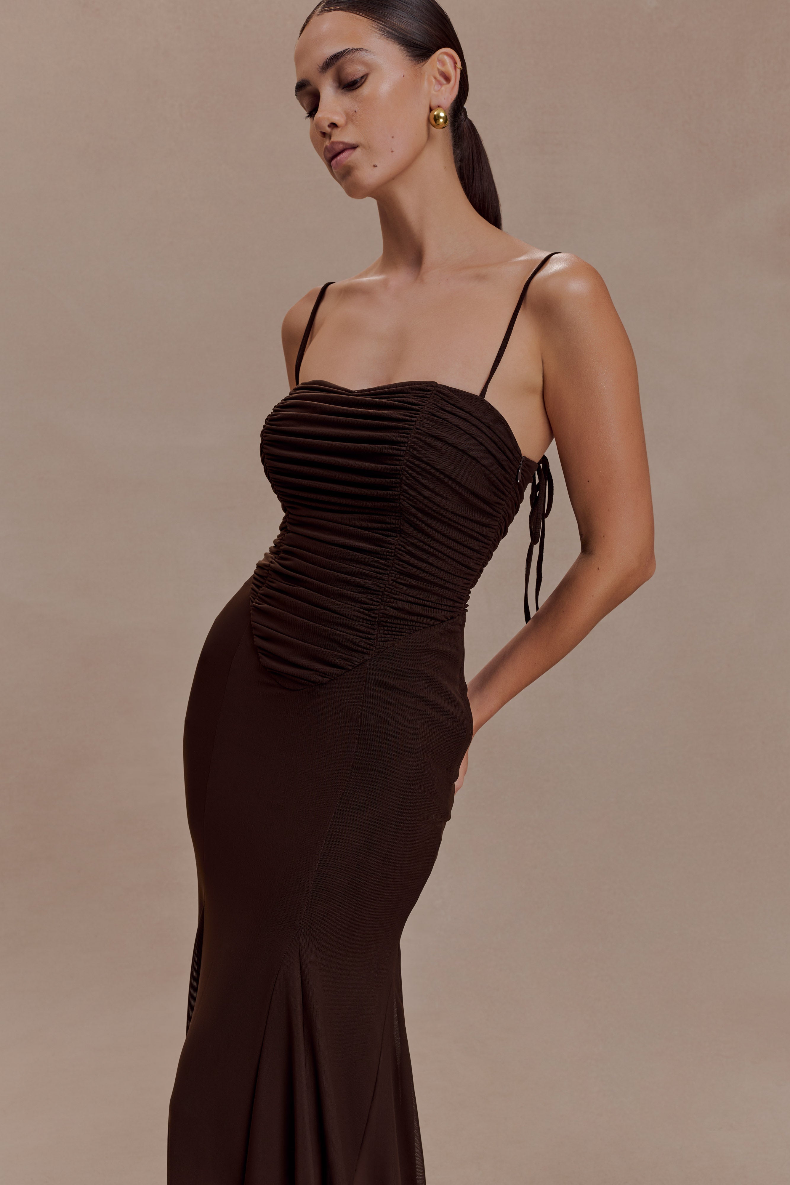 Willa Gathered Mesh Midi Dress