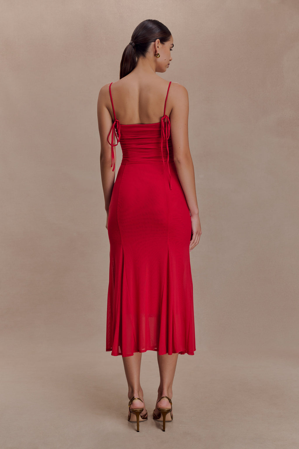 Willa Gathered Mesh Midi Dress