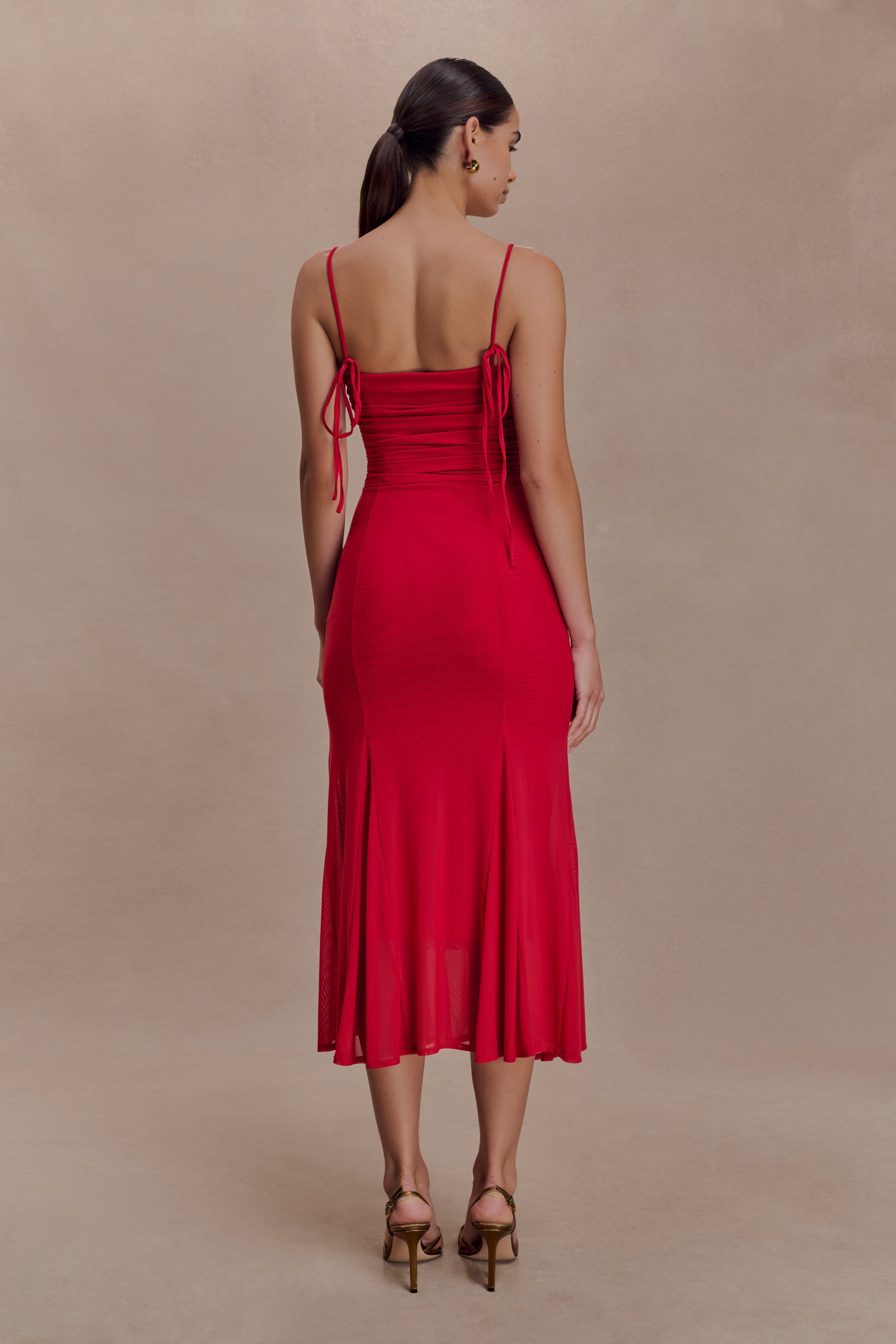 Willa Gathered Mesh Midi Dress