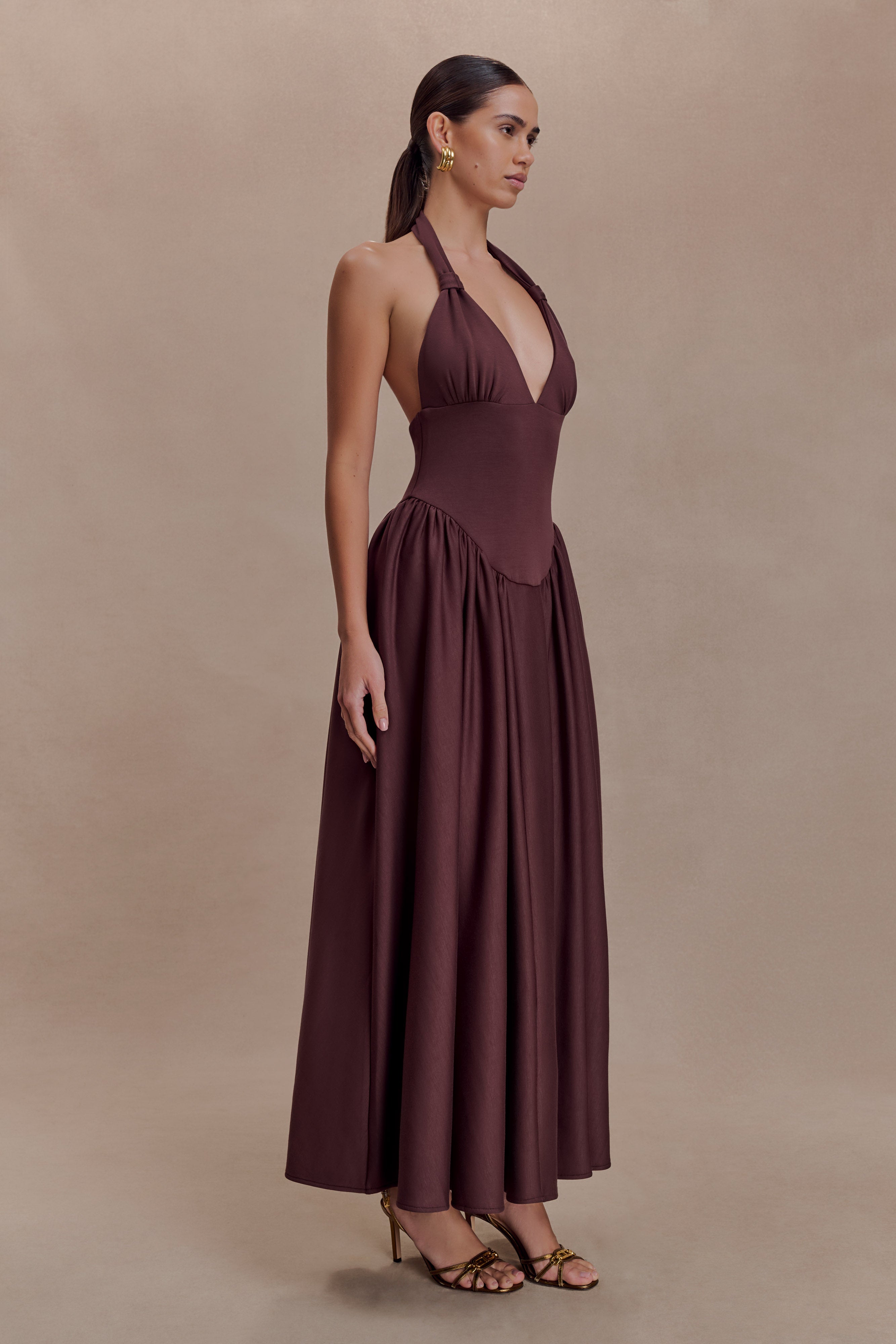 Angelina Scuba Halter Midi Dress