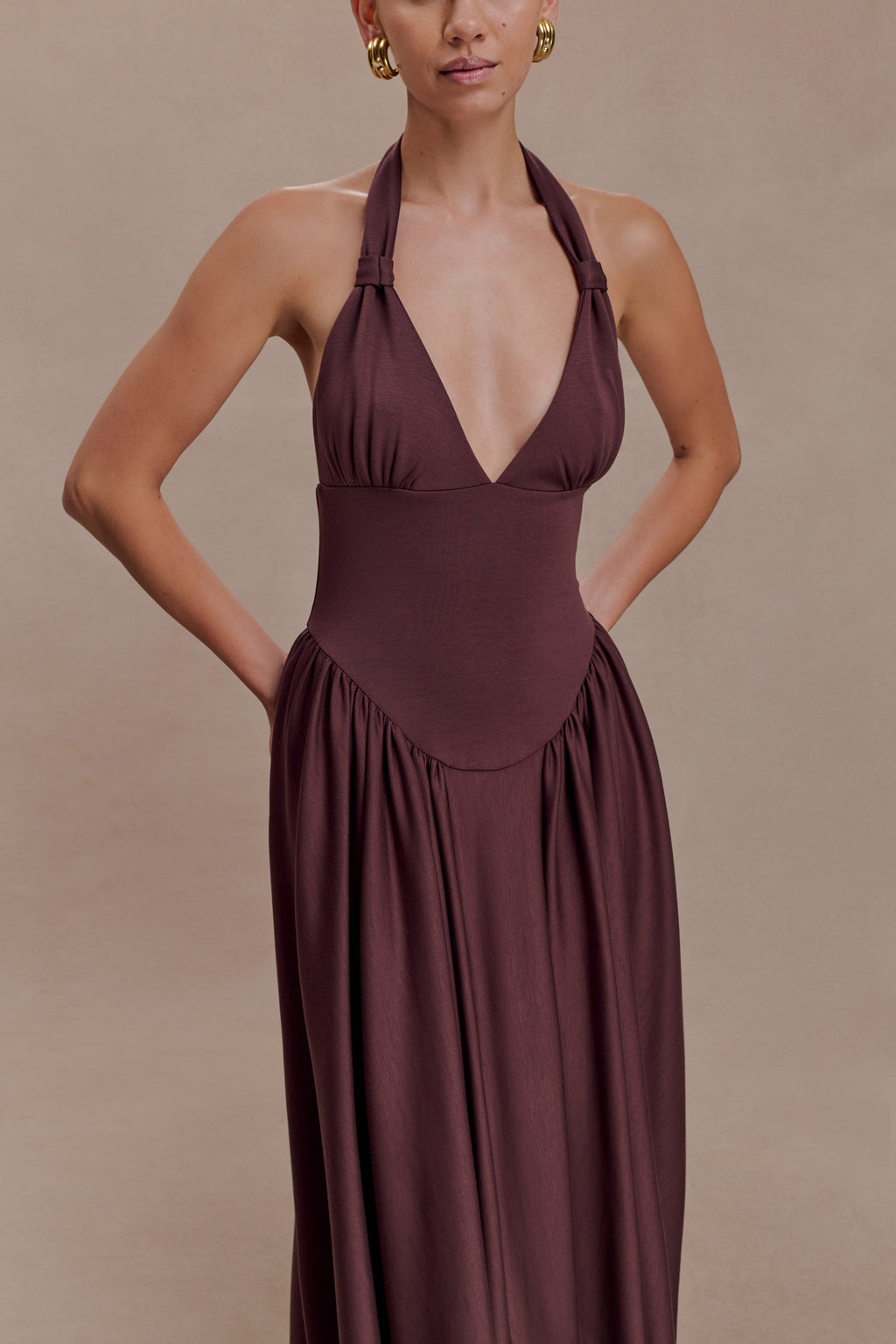 Angelina Scuba Halter Midi Dress
