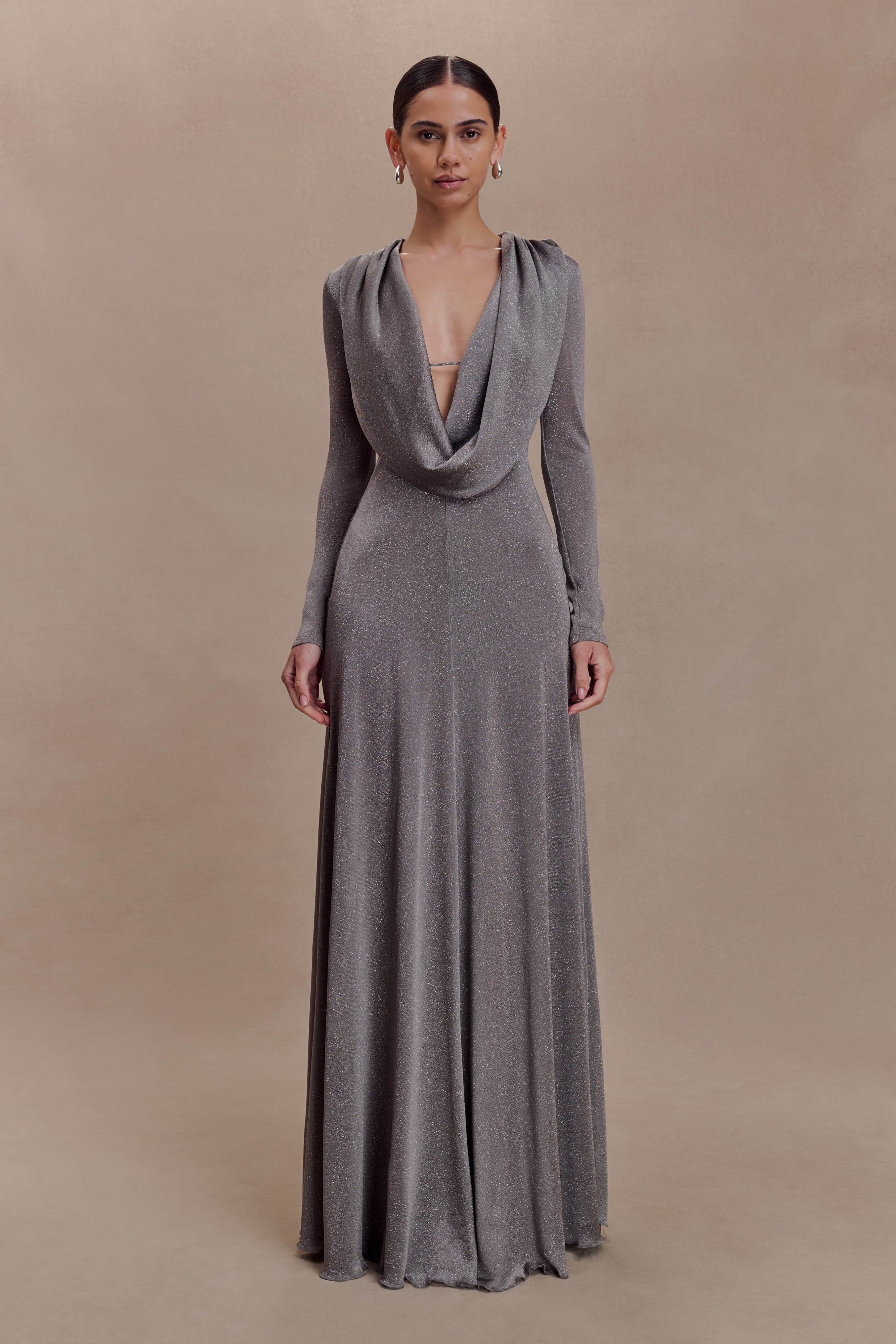 Scarlet Lurex Cowl Maxi Dress