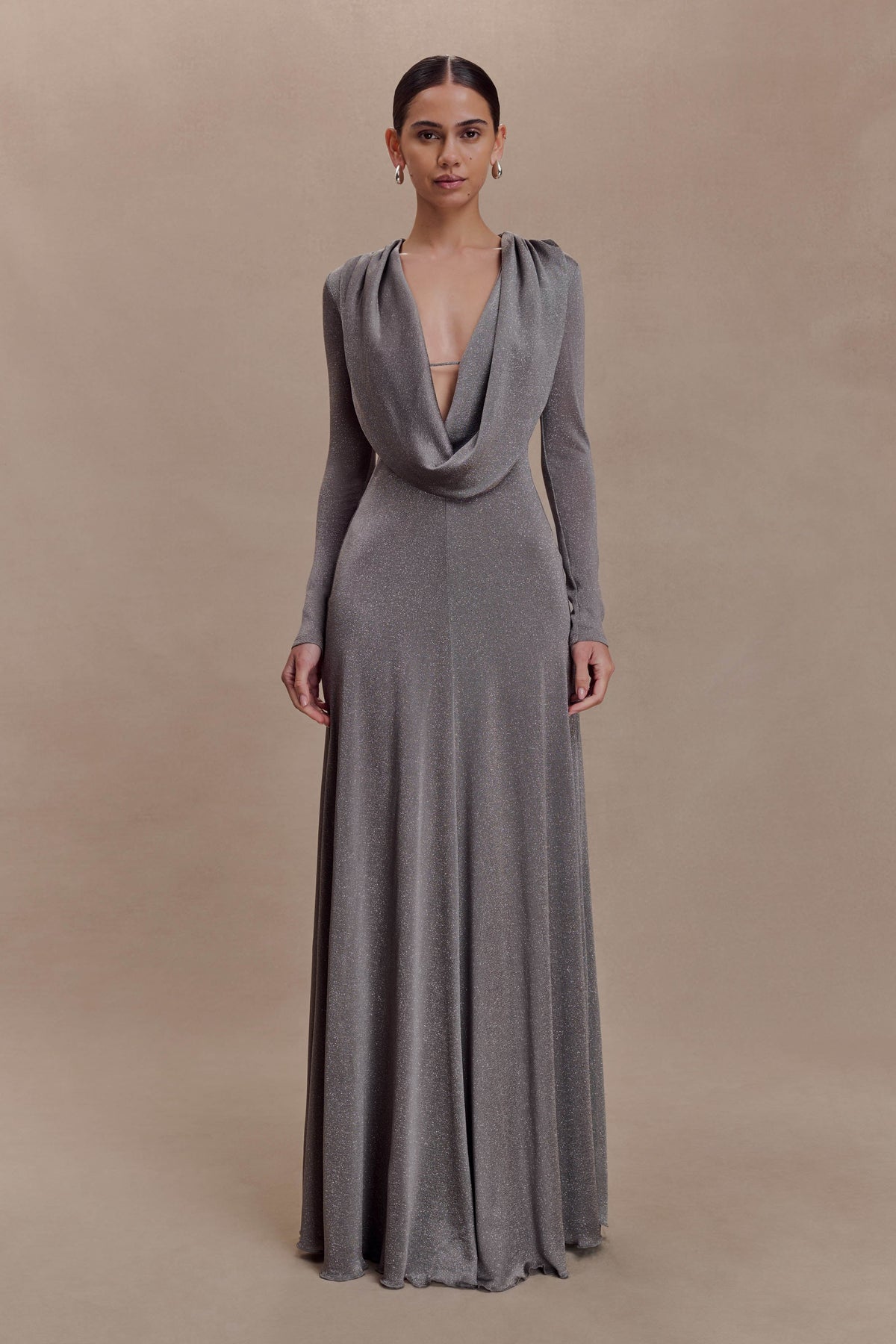 Scarlet Lurex Cowl Maxi Dress in Silver – Chic&Drifts