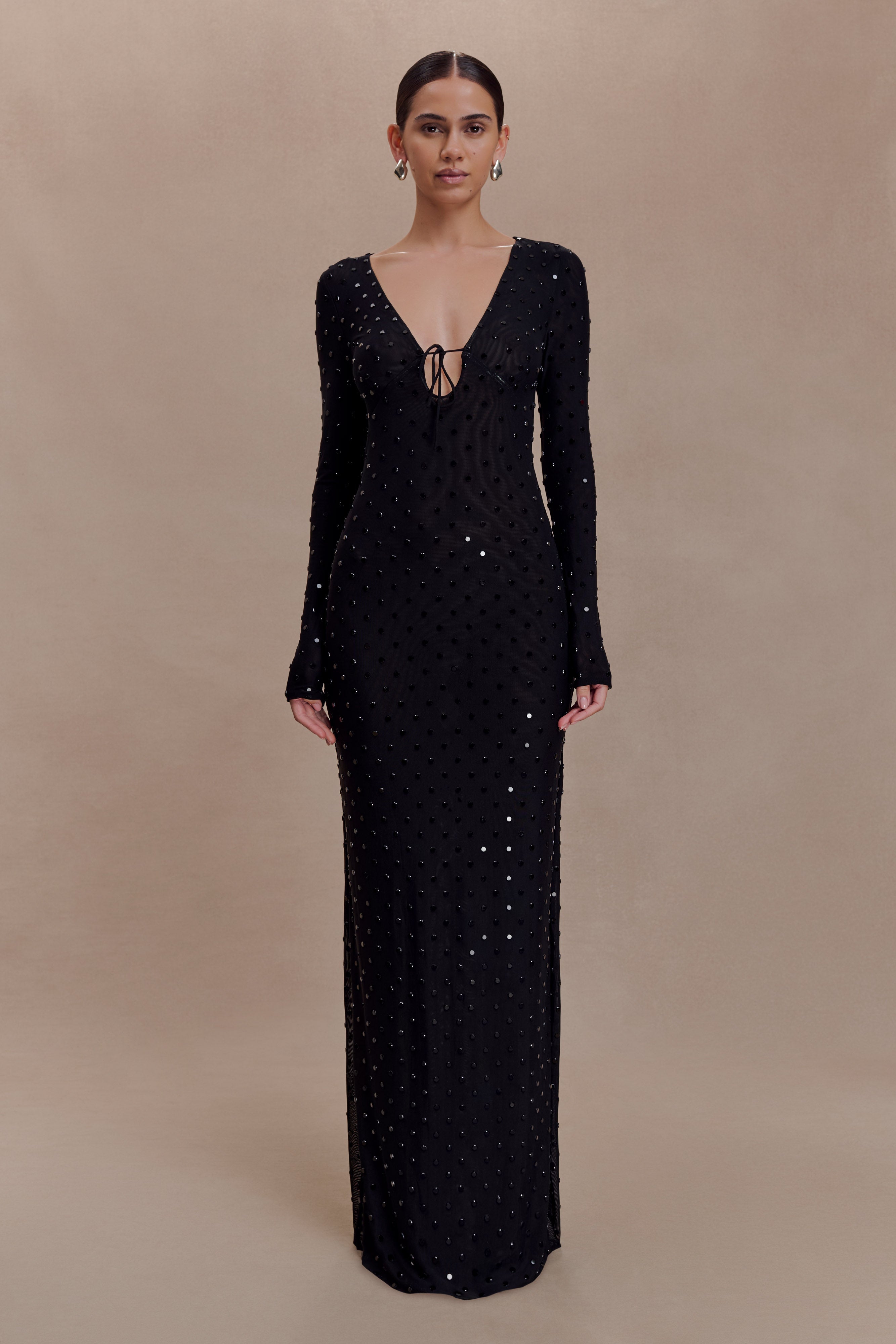 Acadia Diamante Long Sleeve Maxi Dress