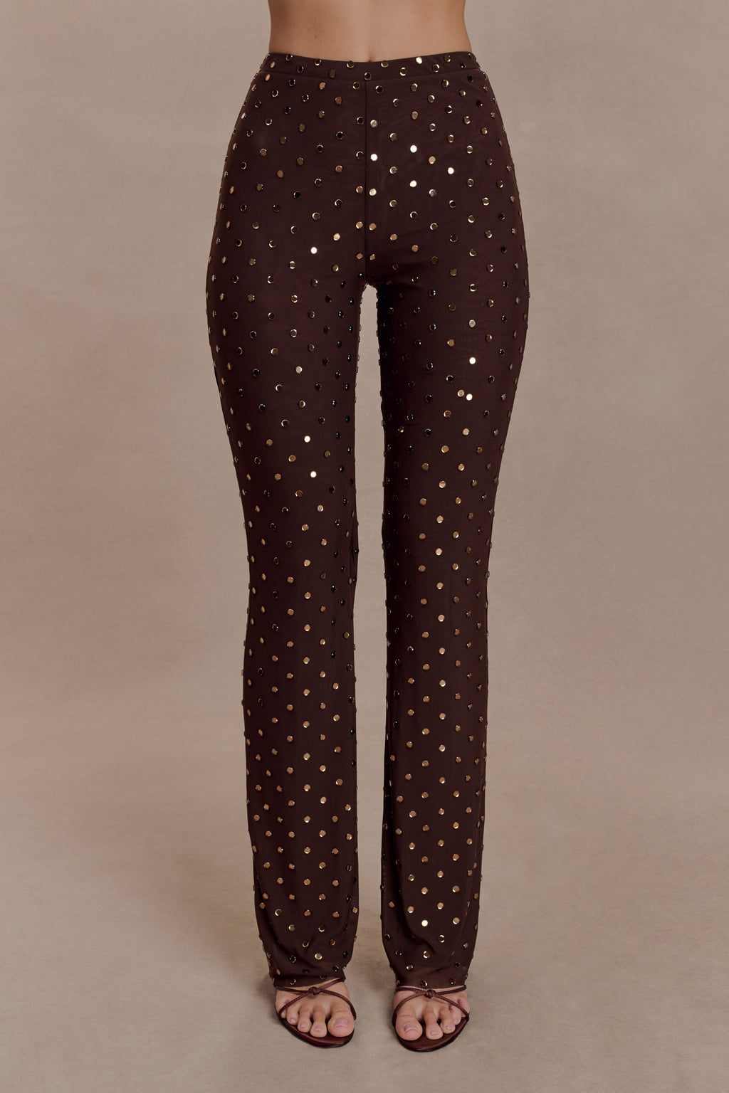 Jackie Diamante Straight Leg Trousers - Chocolate