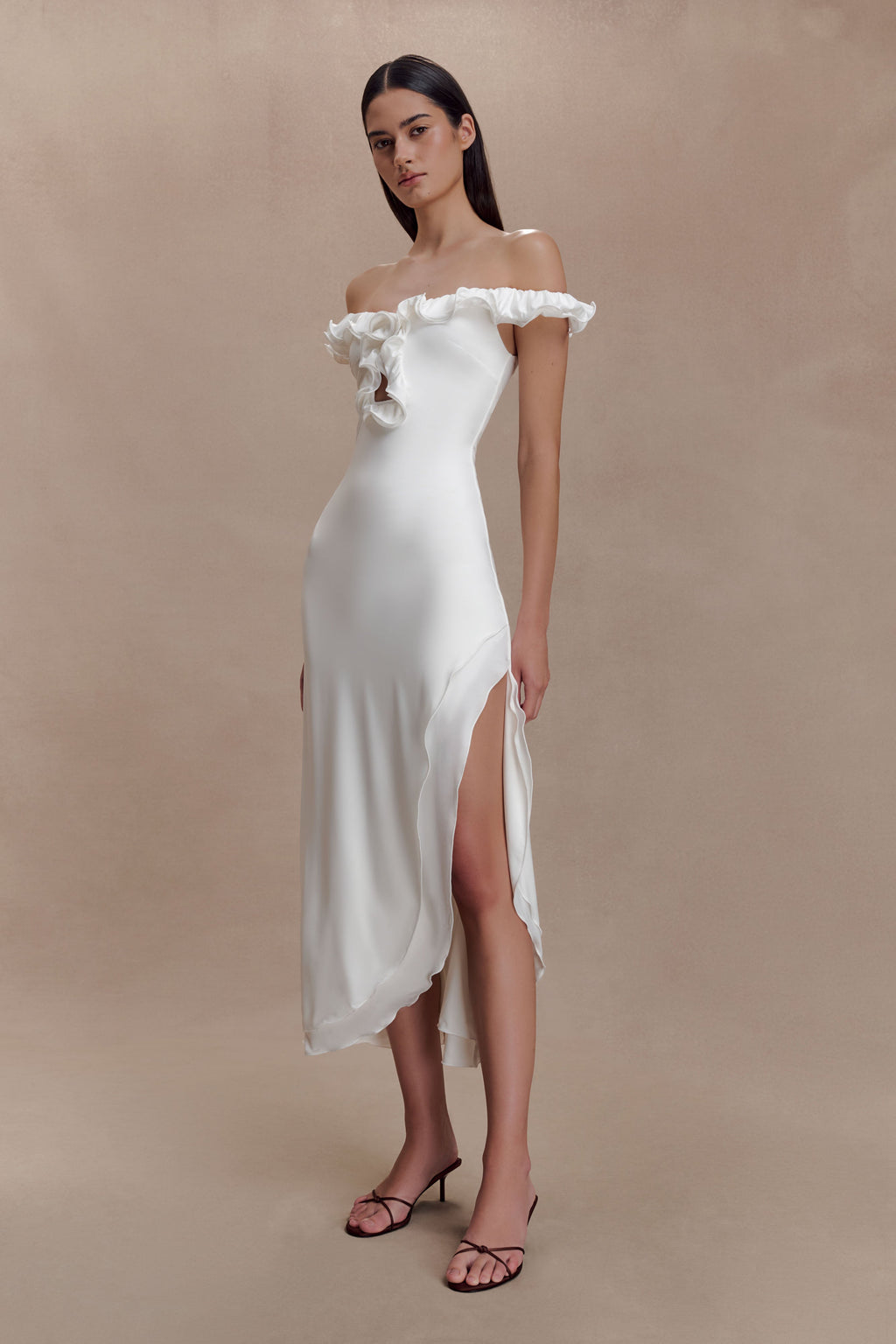 Allegra Off Shoulder Ruffle Midi Dress