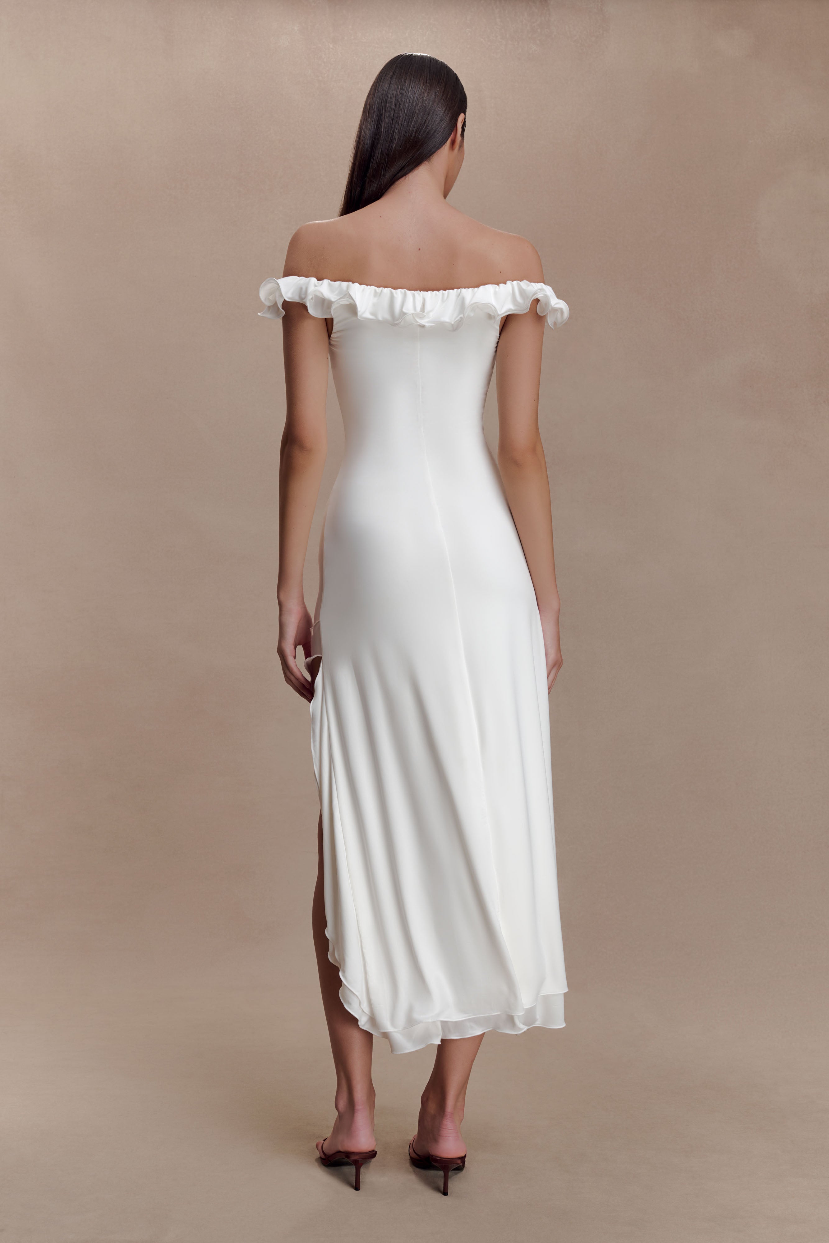 Allegra Off Shoulder Ruffle Midi Dress