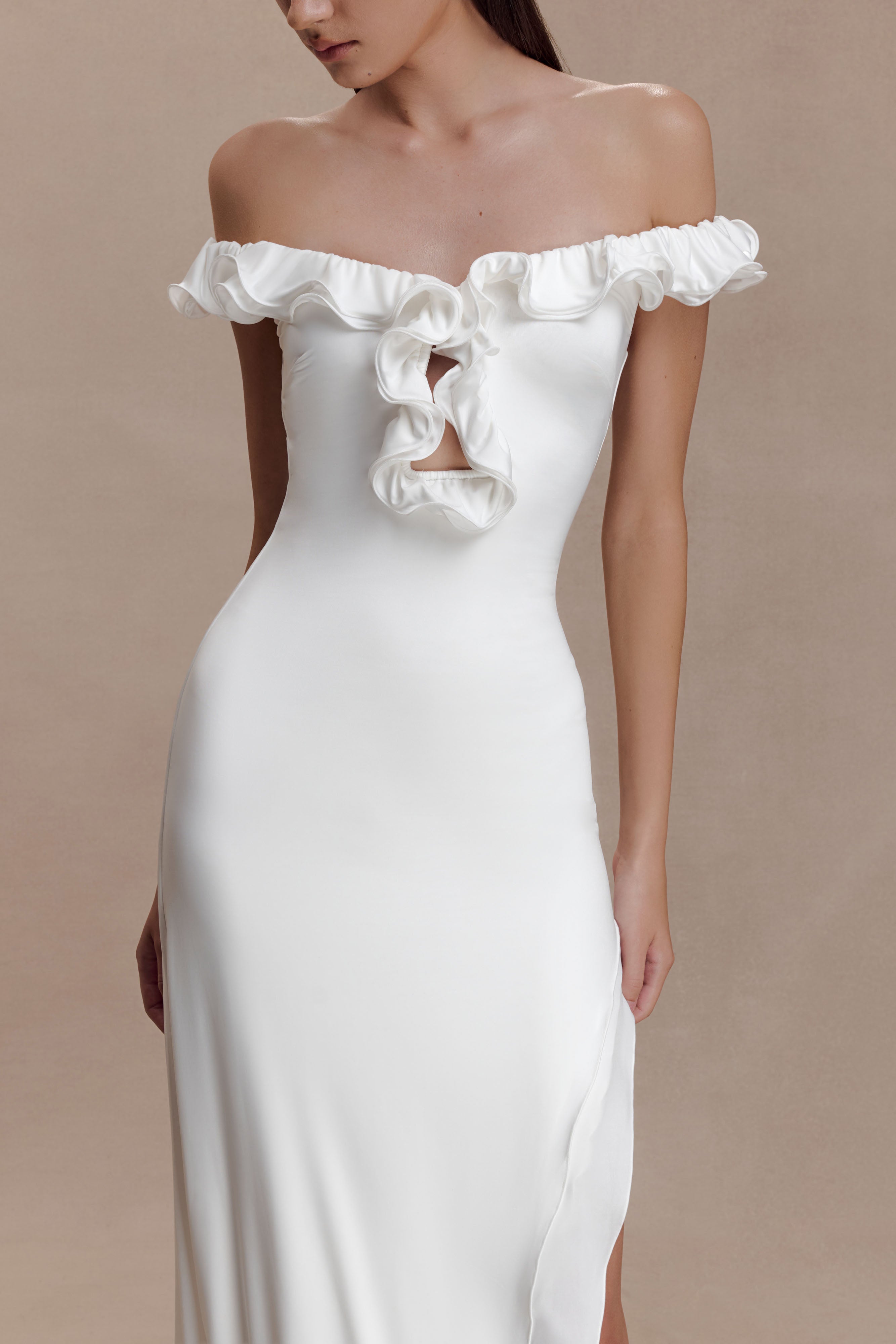 Allegra Off Shoulder Ruffle Midi Dress