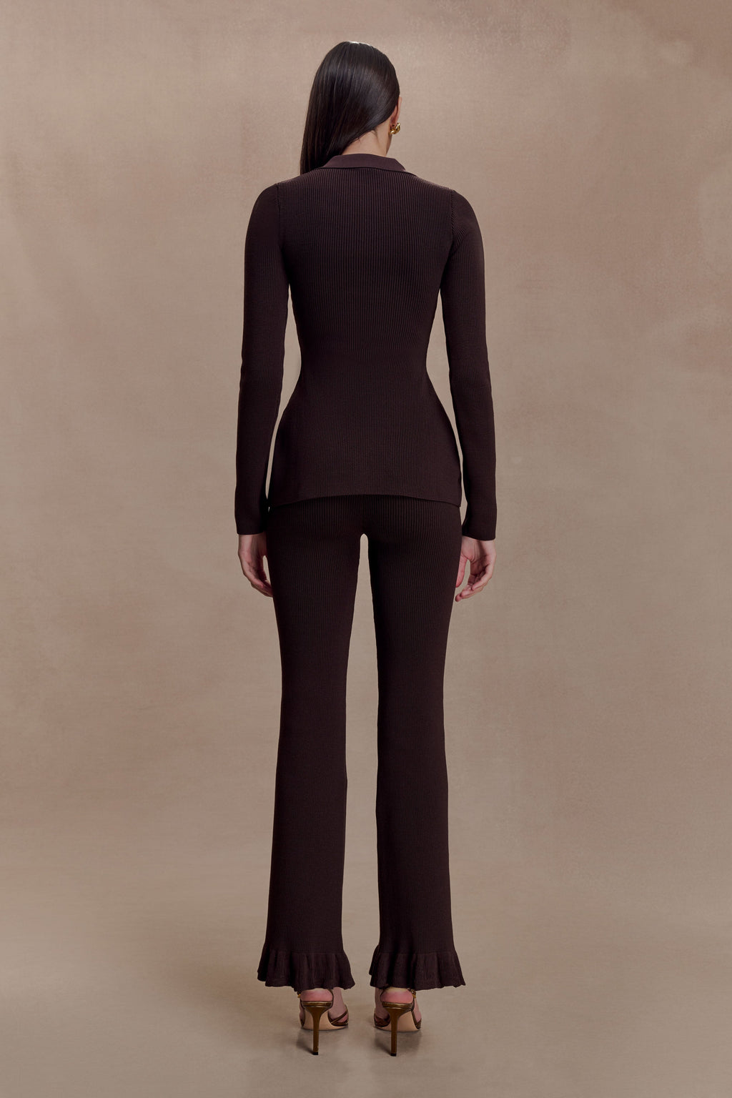 Suzie Ribbed Flared Trousers - Chocolate